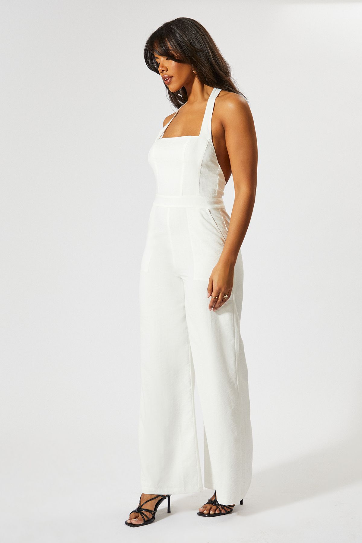 MissPap Linen Look Halter Neck Jumpsuit White image 3