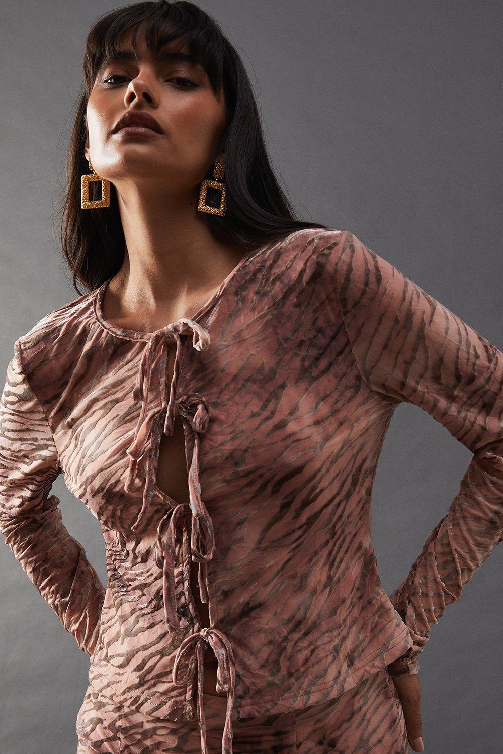 Warehouse Burnout Velvet Tie Front Top image 4