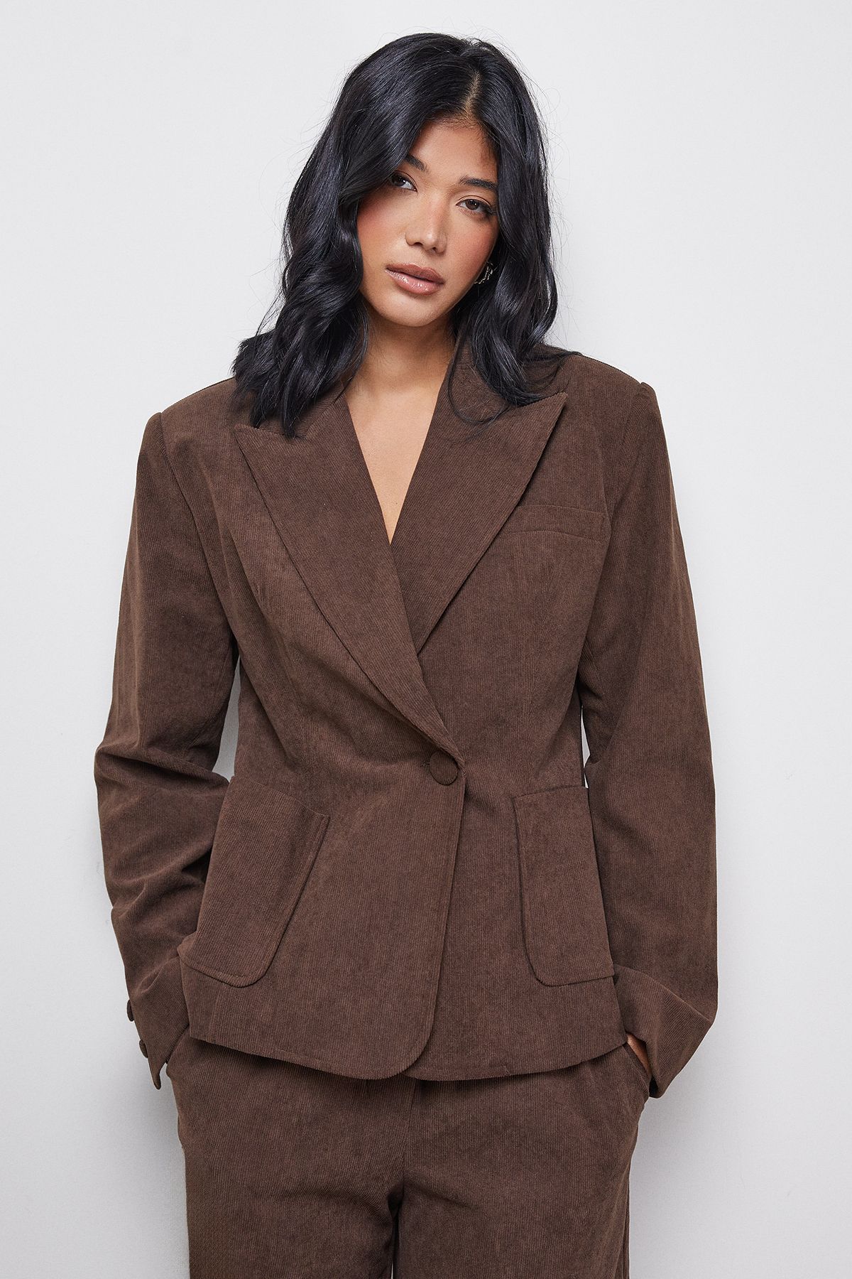 Warehouse Fitted Cord Blazer Co-ord Choc Brown image 1