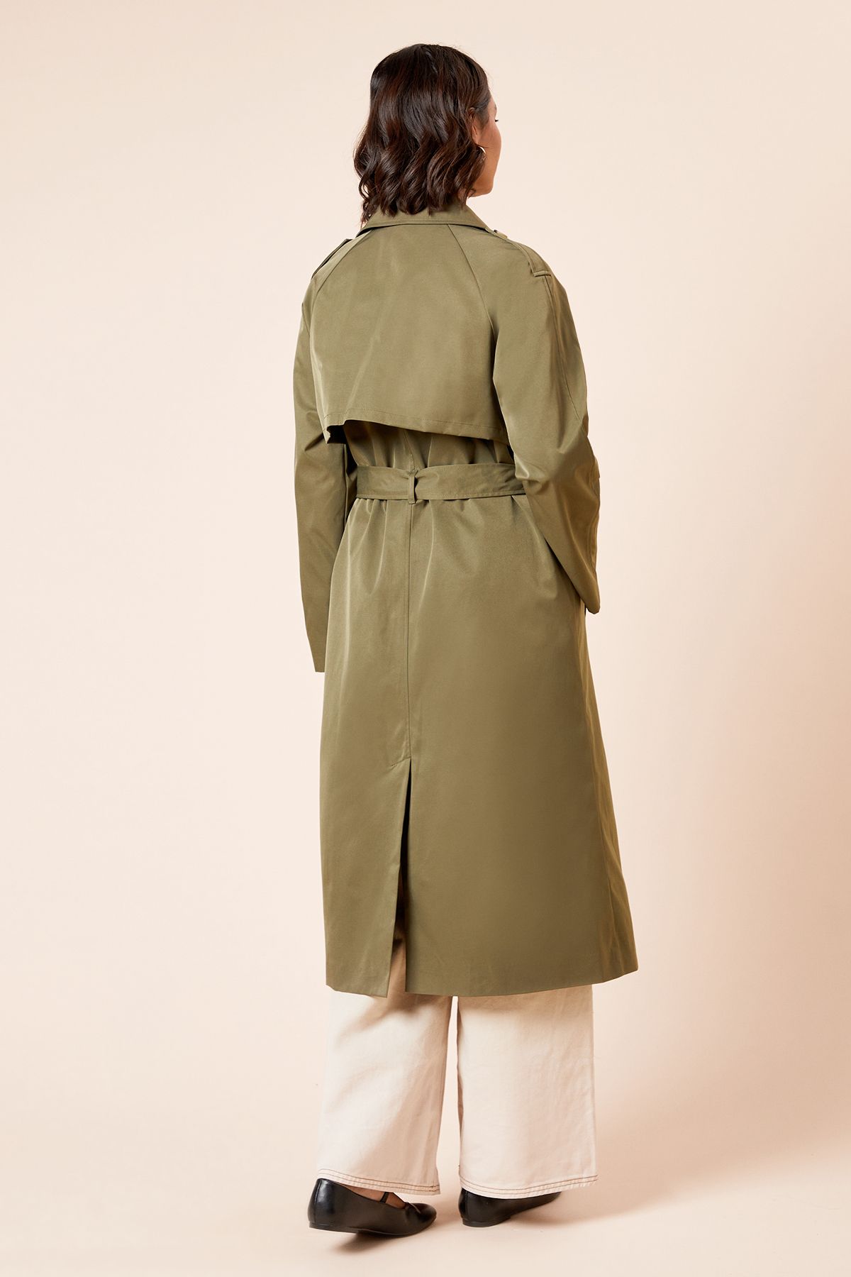 Dorothy Perkins Longline Double Breasted Belted Trench Coat Khaki image 3