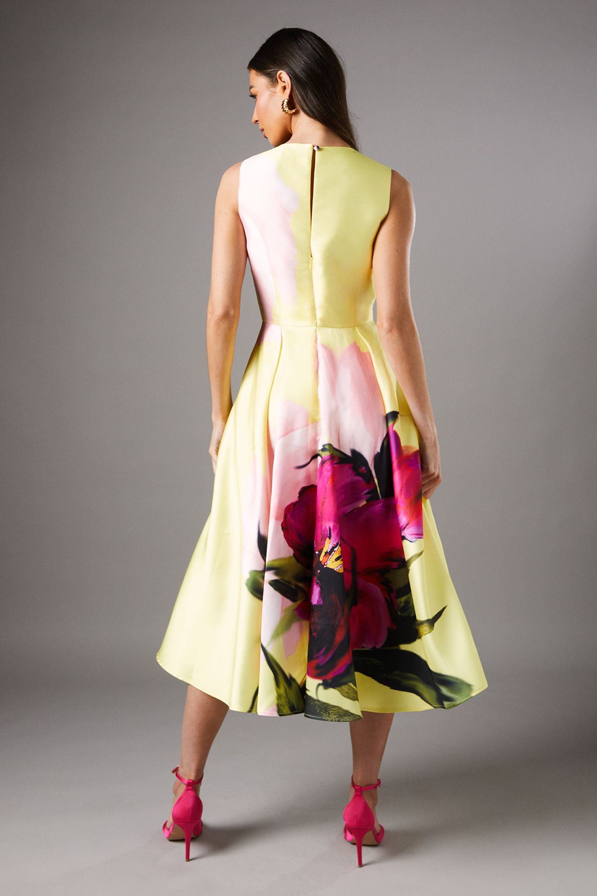 Coast Twill Notch Neck Printed Midi Dress Yellow image 3