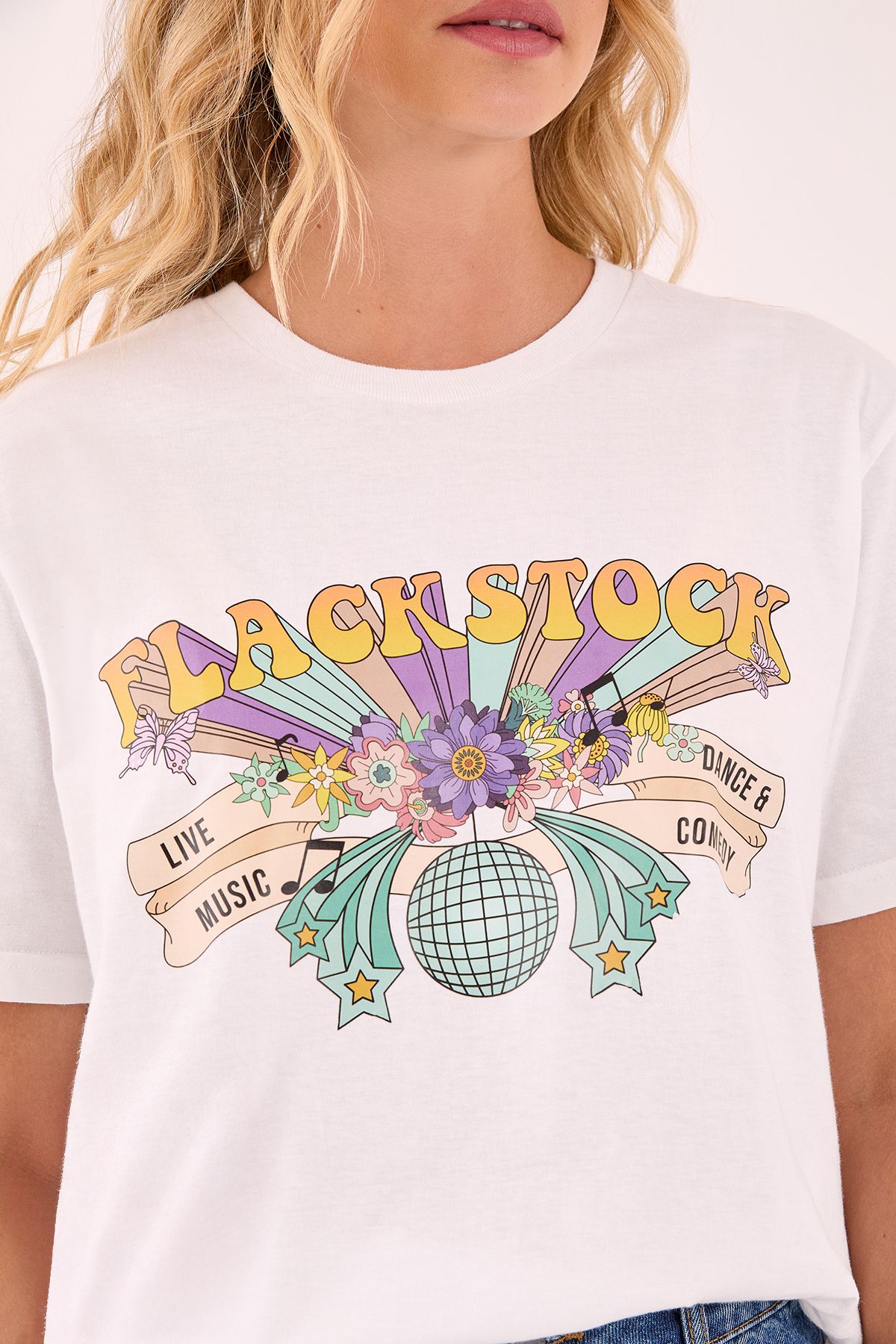 NastyGal Flackstock Festival Logo T-Shirt White image 4