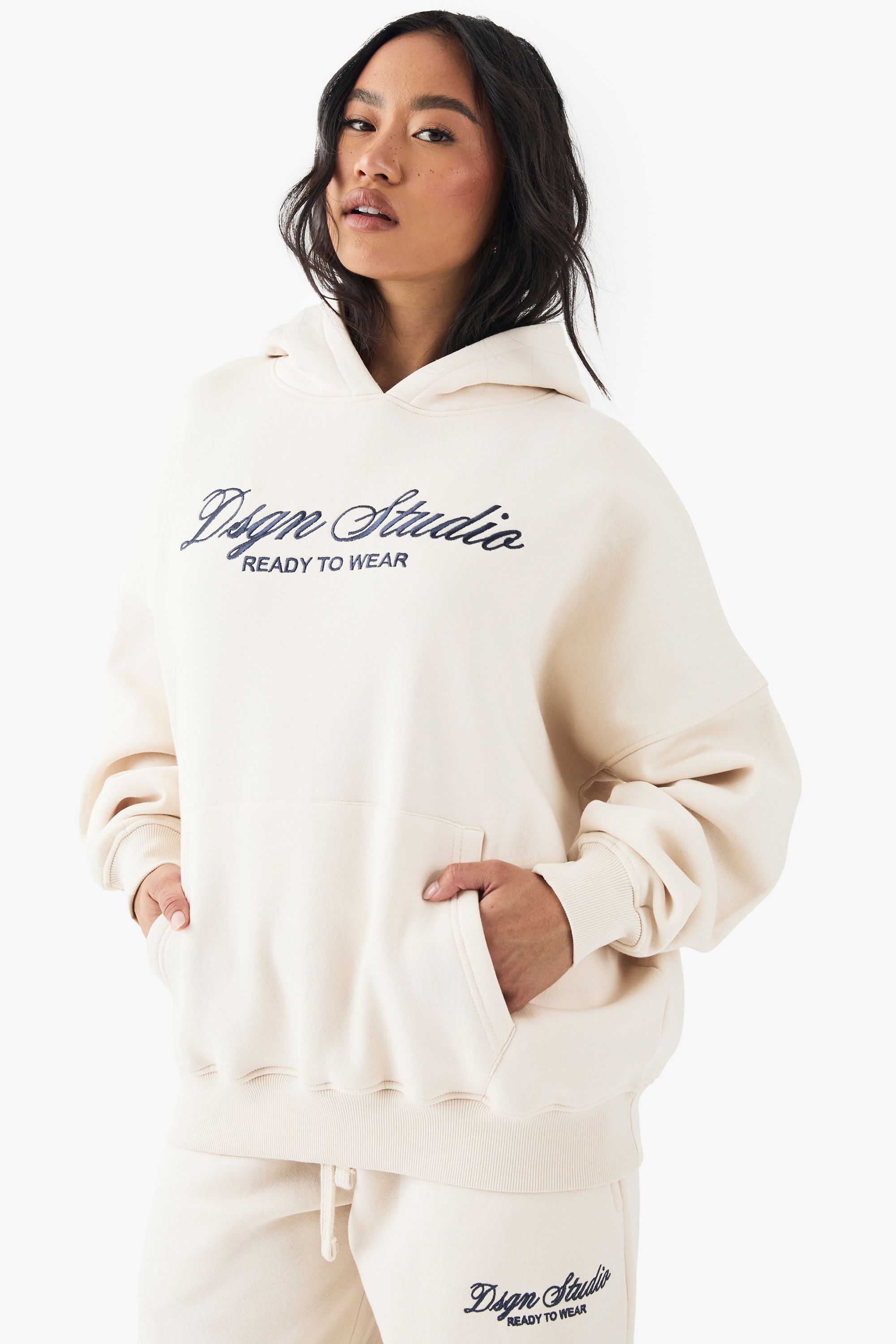 DSGN Studio DSGN Studio Embroidered Script Oversized Hoodie Cream image 4