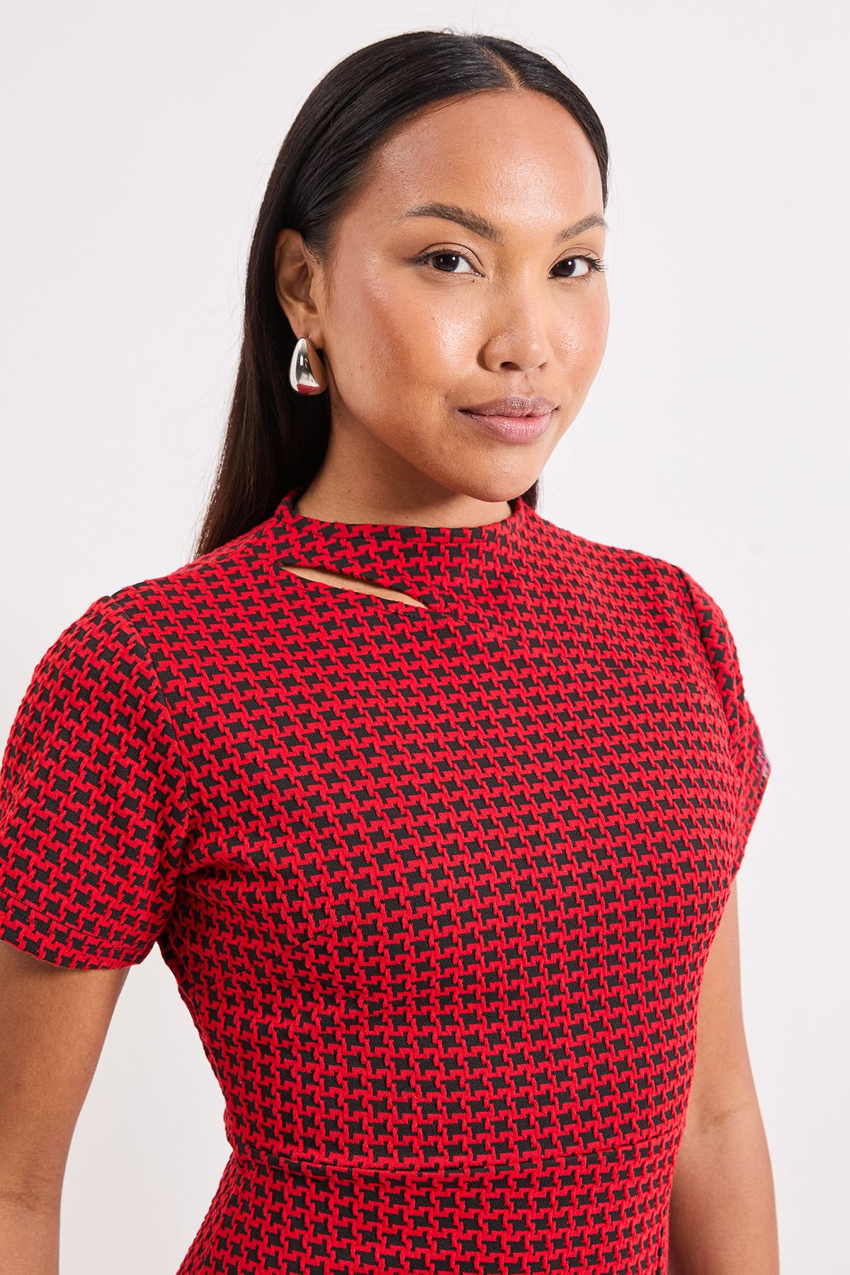 Principles Red Keyhole Detail Geo Ponte Midi Dress Red image 4