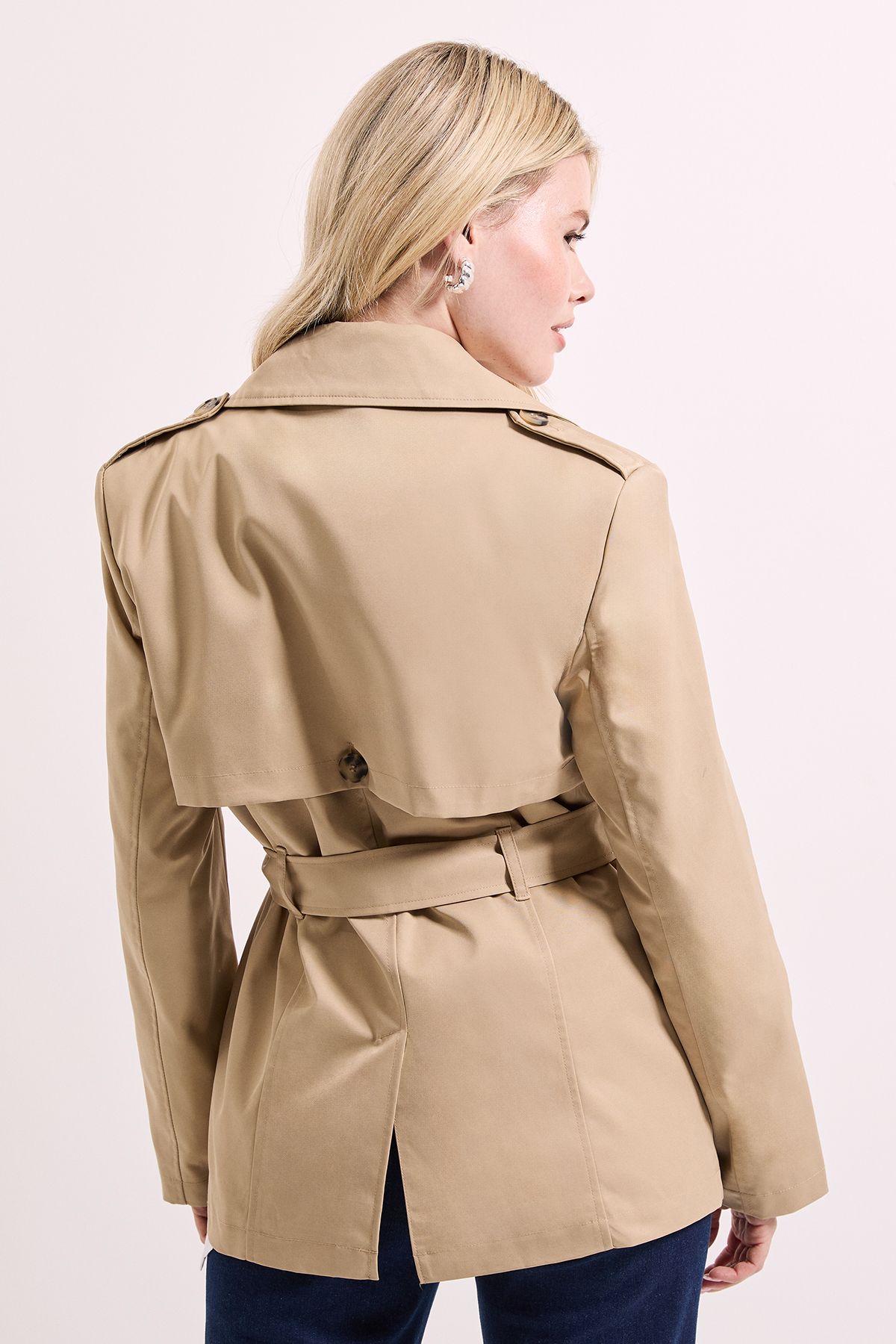 Dorothy Perkins Double Breasted Belted Trench Coat Stone image 5