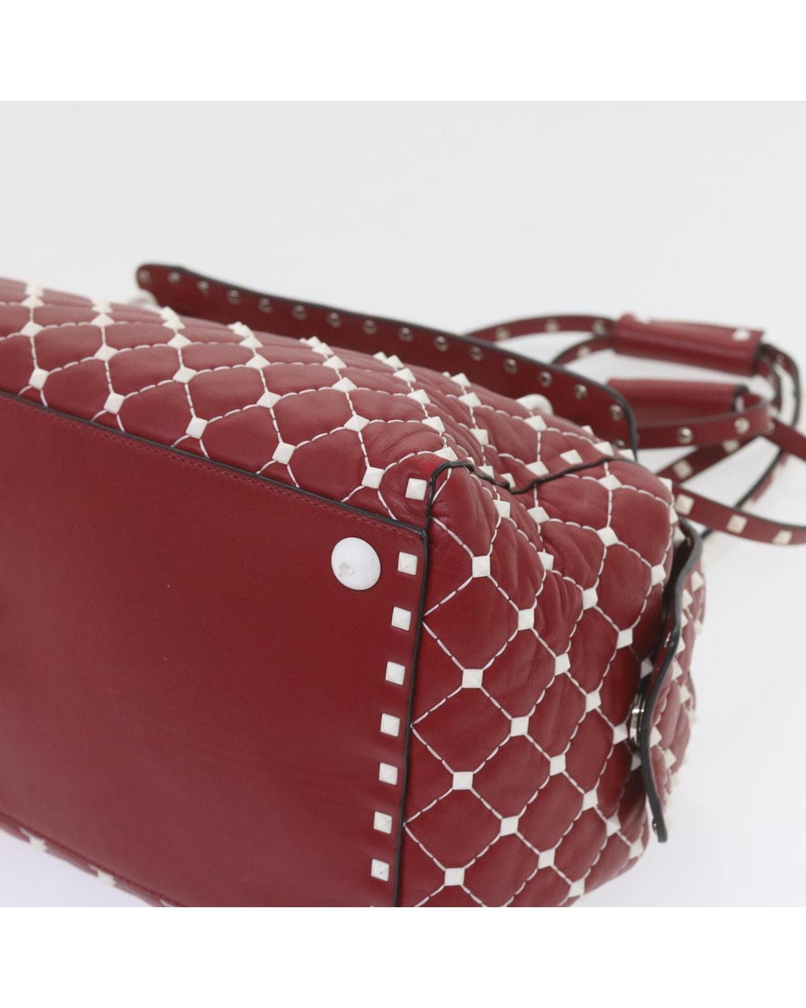 Valentino Preloved Rockstud Small Quilted Bowling Bag Wo - Red Shoulder Bags image 10