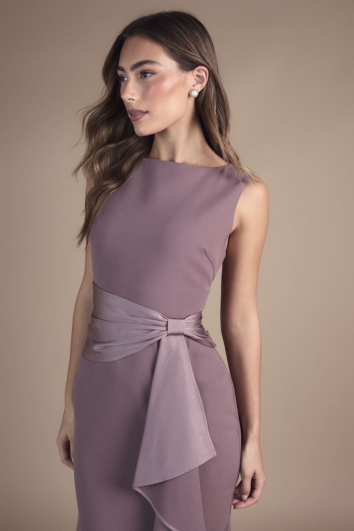 Coast Sleeveless Round Neck Sash Waist Maxi Bridesmaid Dress Dusty Mauve image 2