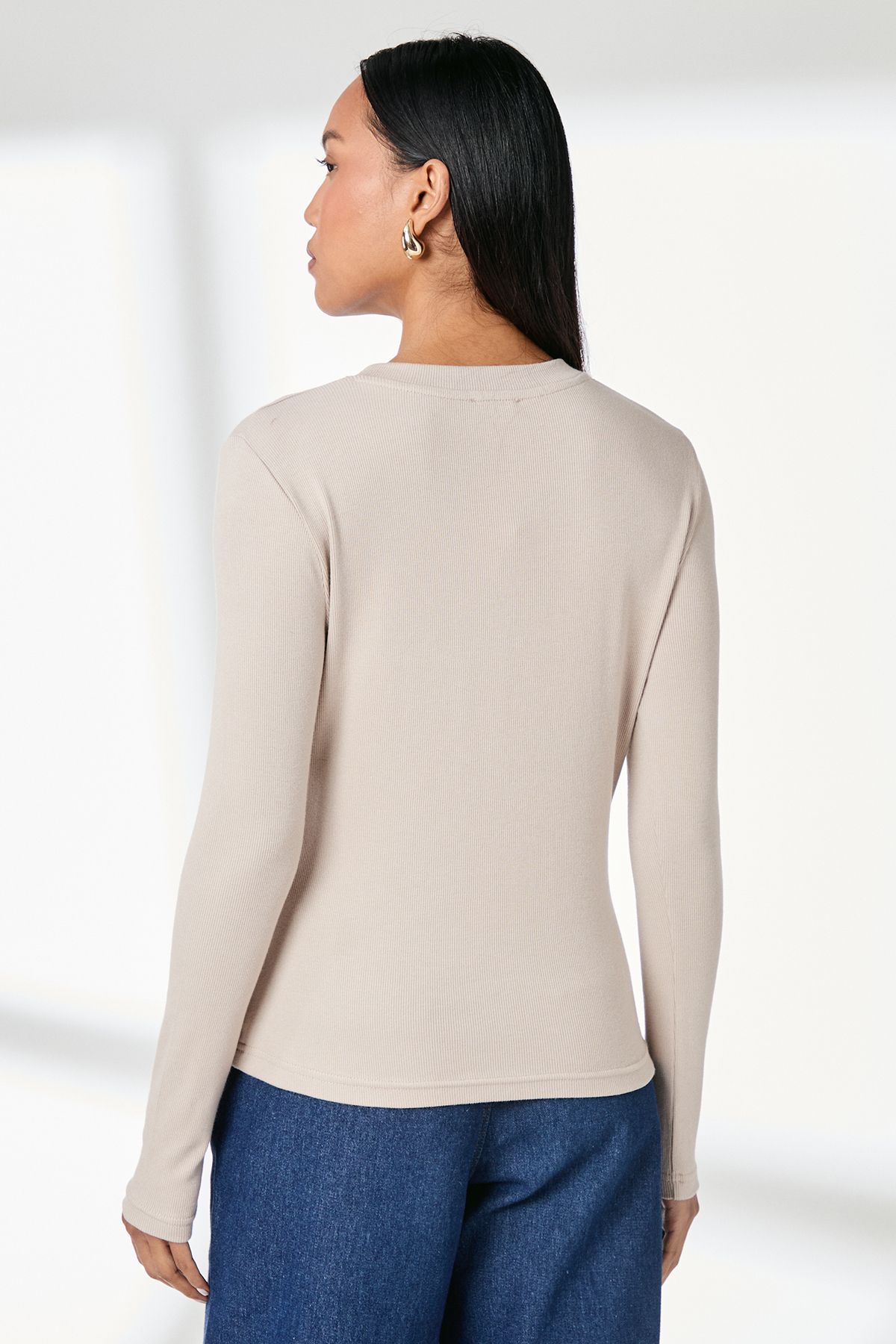 Principles Button Detail Rib Top Oatmeal image 3