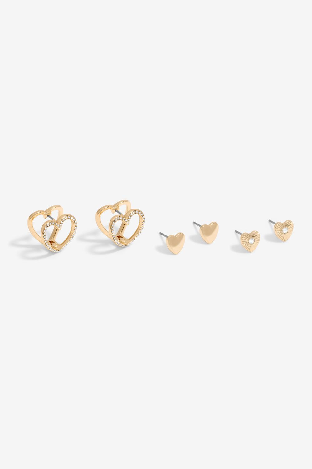 Mood Gold Crystal Heart Stud And Hoop Earrings - Pack Of 3