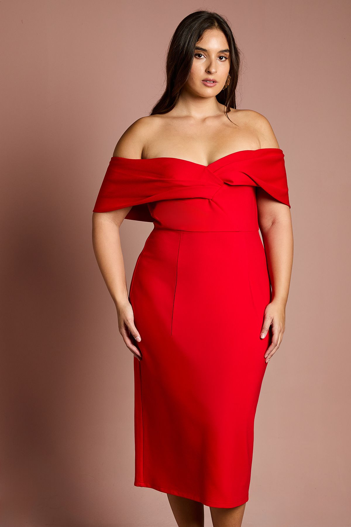 Coast Plus Size Bardot Ponte Column Midi Dress Red image 4