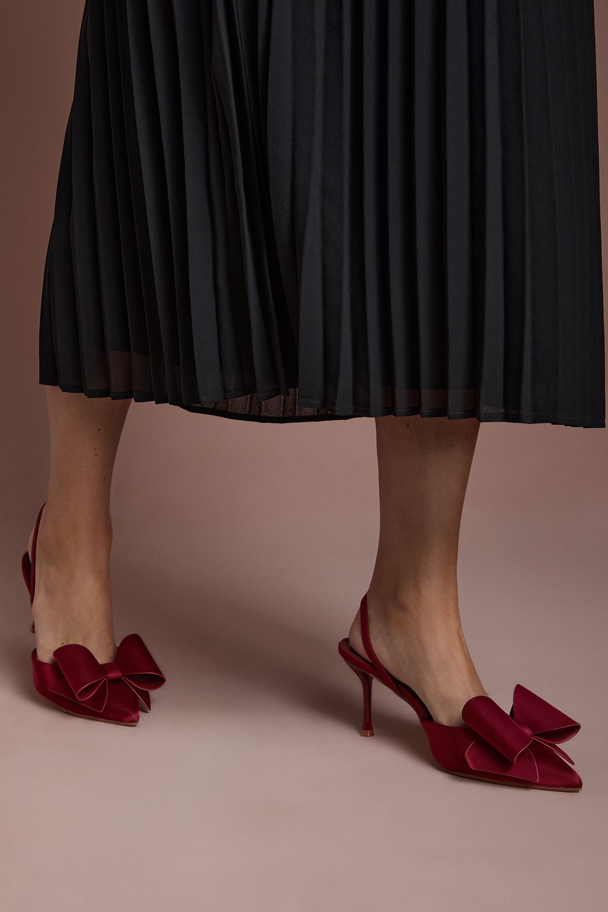 Coast Lola Satin Bow Detail Medium Stiletto Heel Sling Back Court Shoes Wine image 3