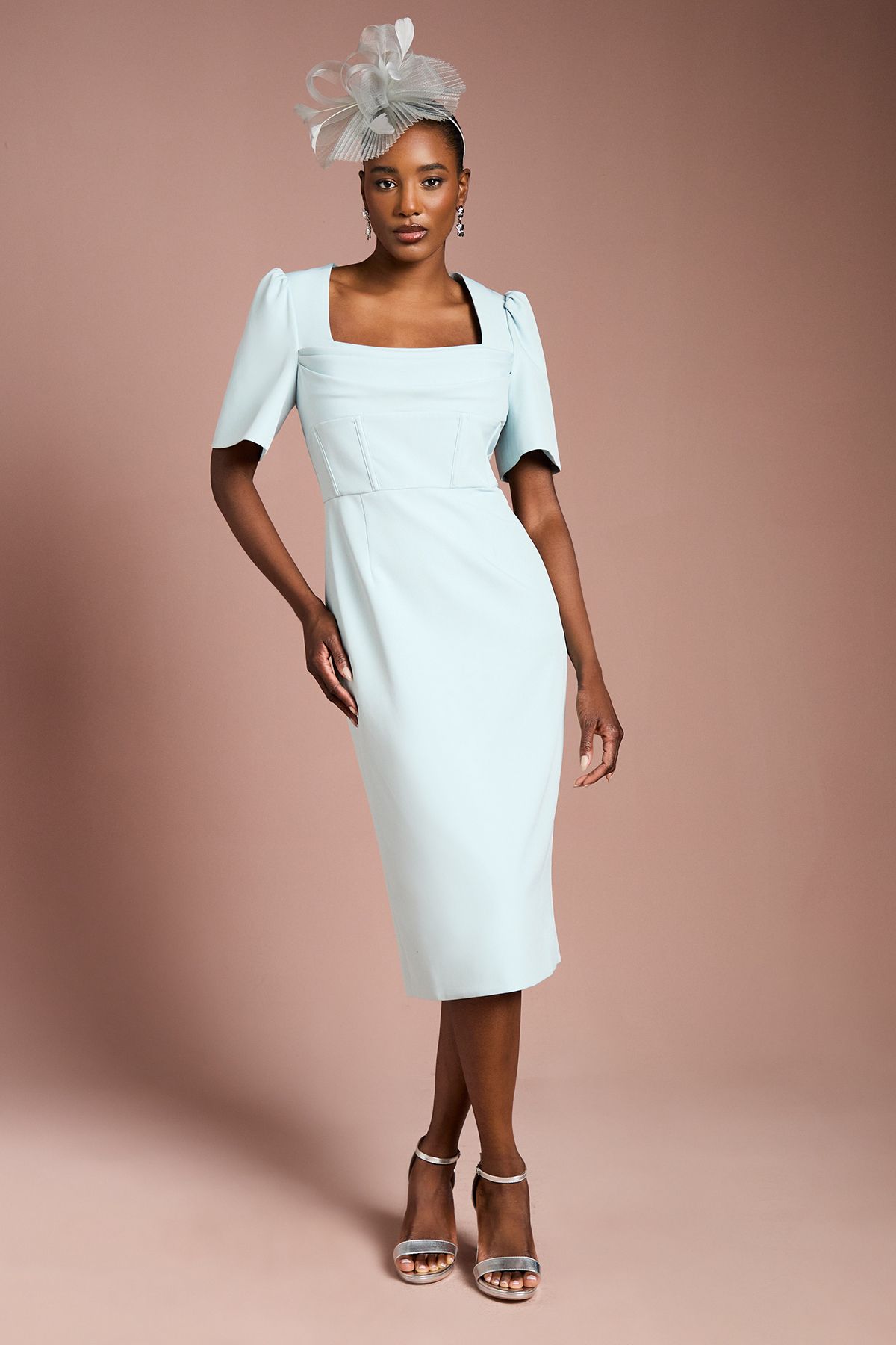 Coast Short Sleeve Corset Pencil Dress Duck Egg image 1