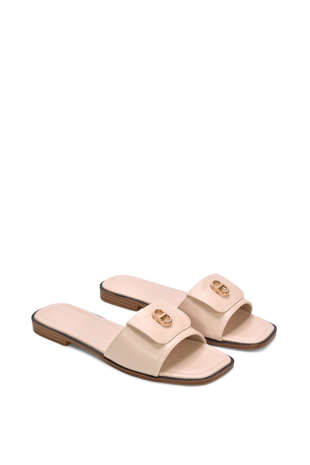 XY London 'Leigh' Open Toe Foldover Buckle Slip On Flat Slider Mules image 4