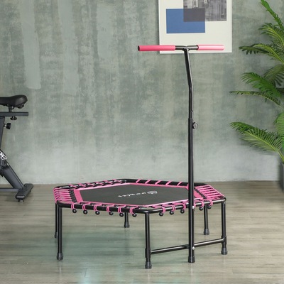 SPORTNOW 45" Fitness Trampoline with Adjustable Handle, LED Lights, Pink