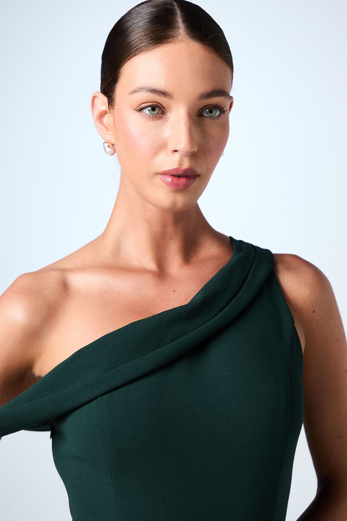 Coast Asymmetric Neckline Scuba Crepe Black Tie Dress Emerald image 4