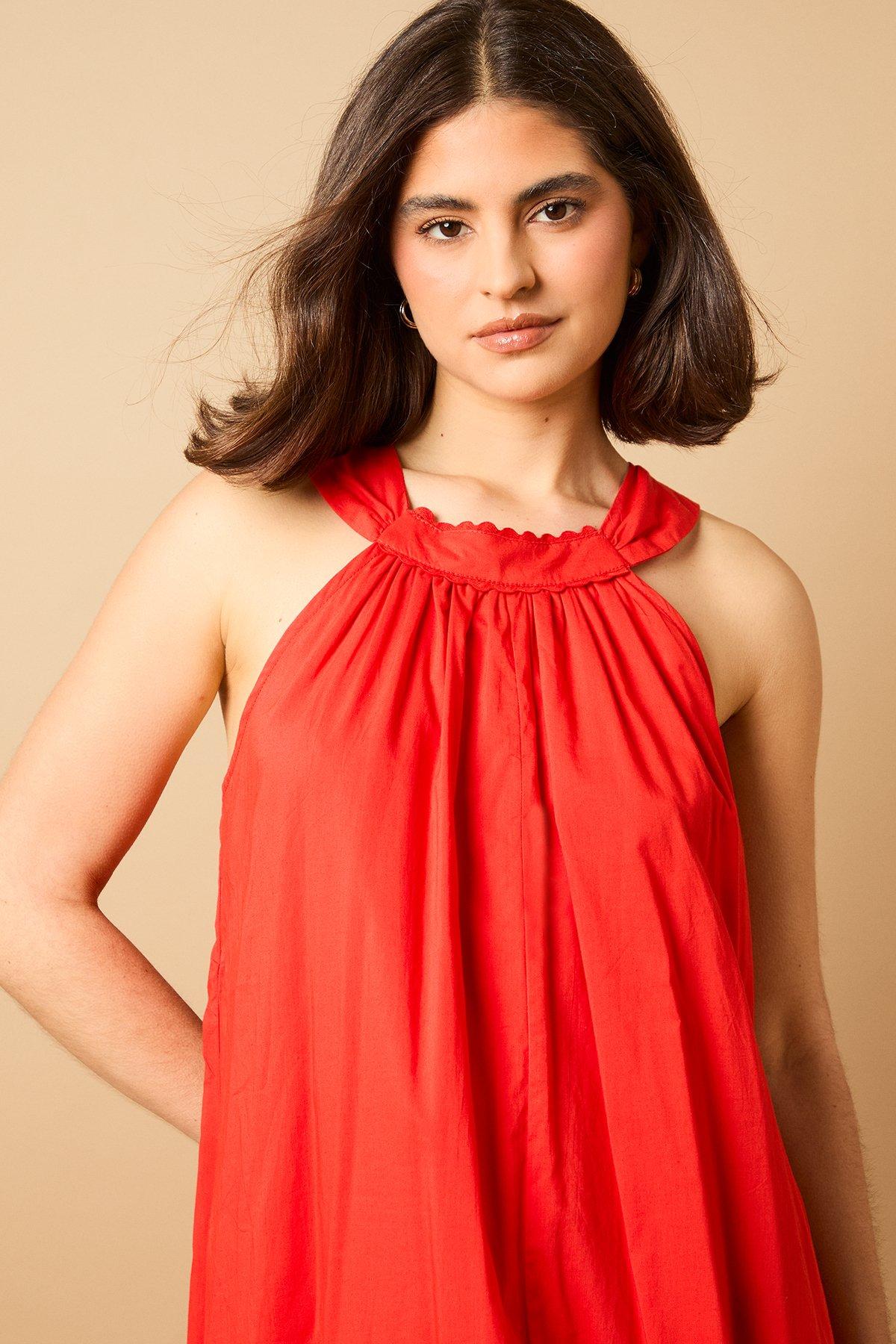 Oasis Halterneck Maxi Smock Dress Red image 5