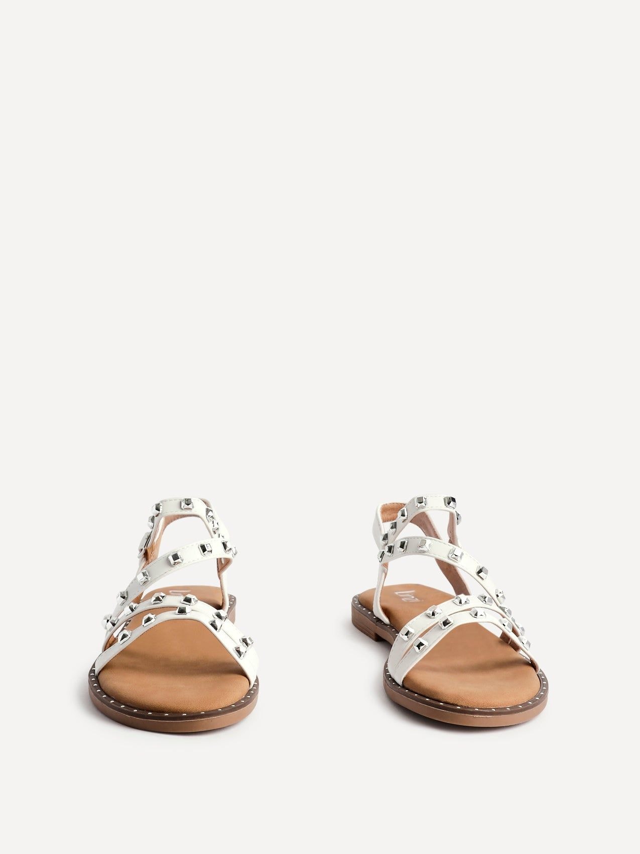 Linzi Destino White Faux Leather Studded Gladiator Style Flat Sandal image 3
