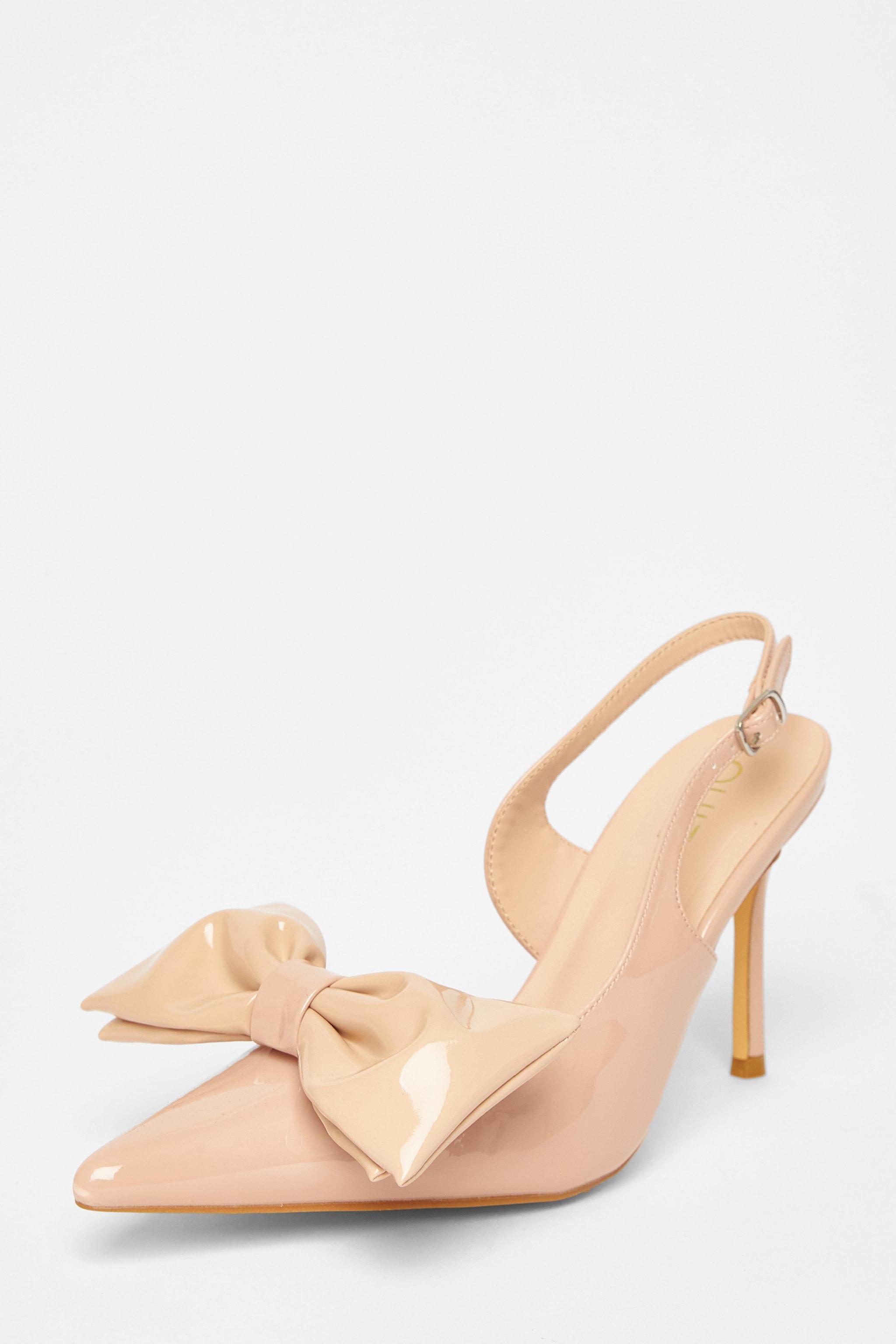 Quiz Nude Faux Leather Bow Court Heels image 1