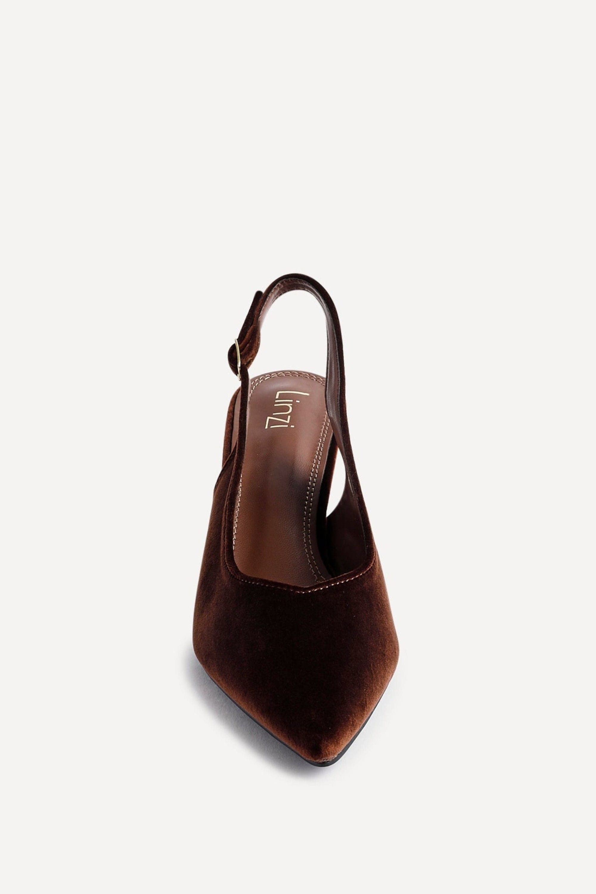 Linzi Finesse Brown Velvet Pointed Slingback Stiletto Court Heels image 4