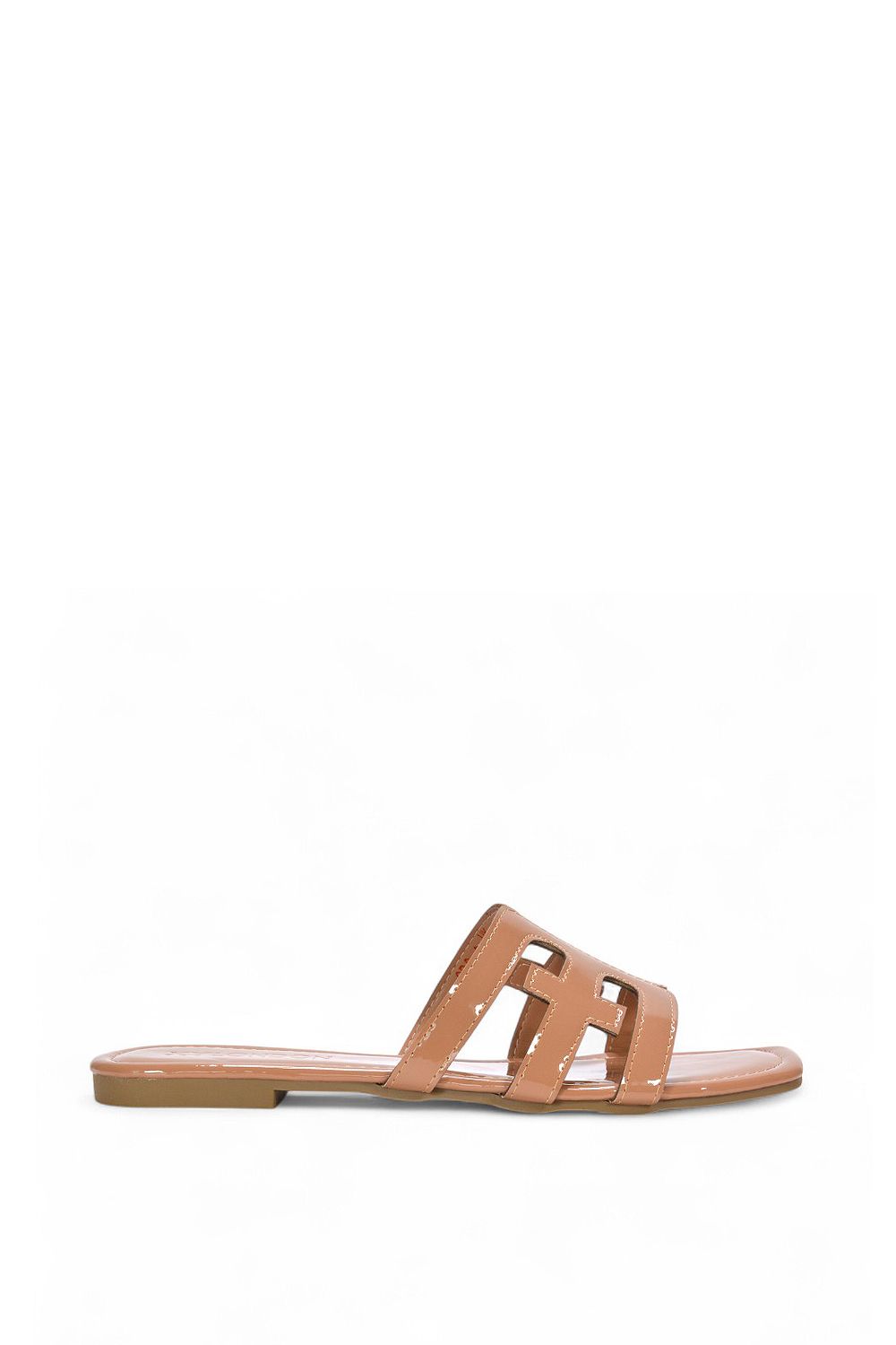 XY London 'Ellie' Square Toe Cut Out Strap Flat Sandal Slides image 1