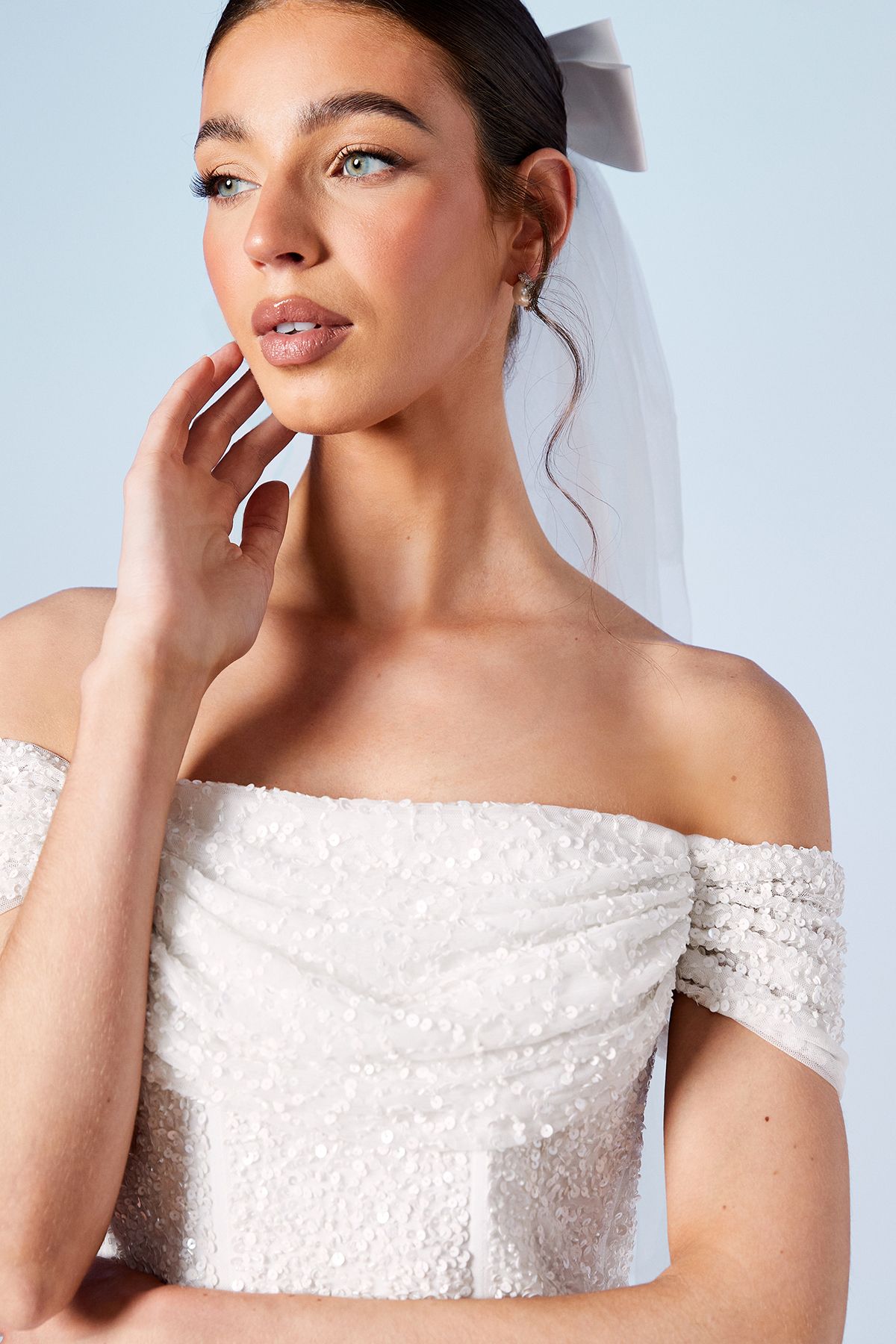 Coast Bardot Full Skirted Embellished Bridal Mini Dress Ivory image 4