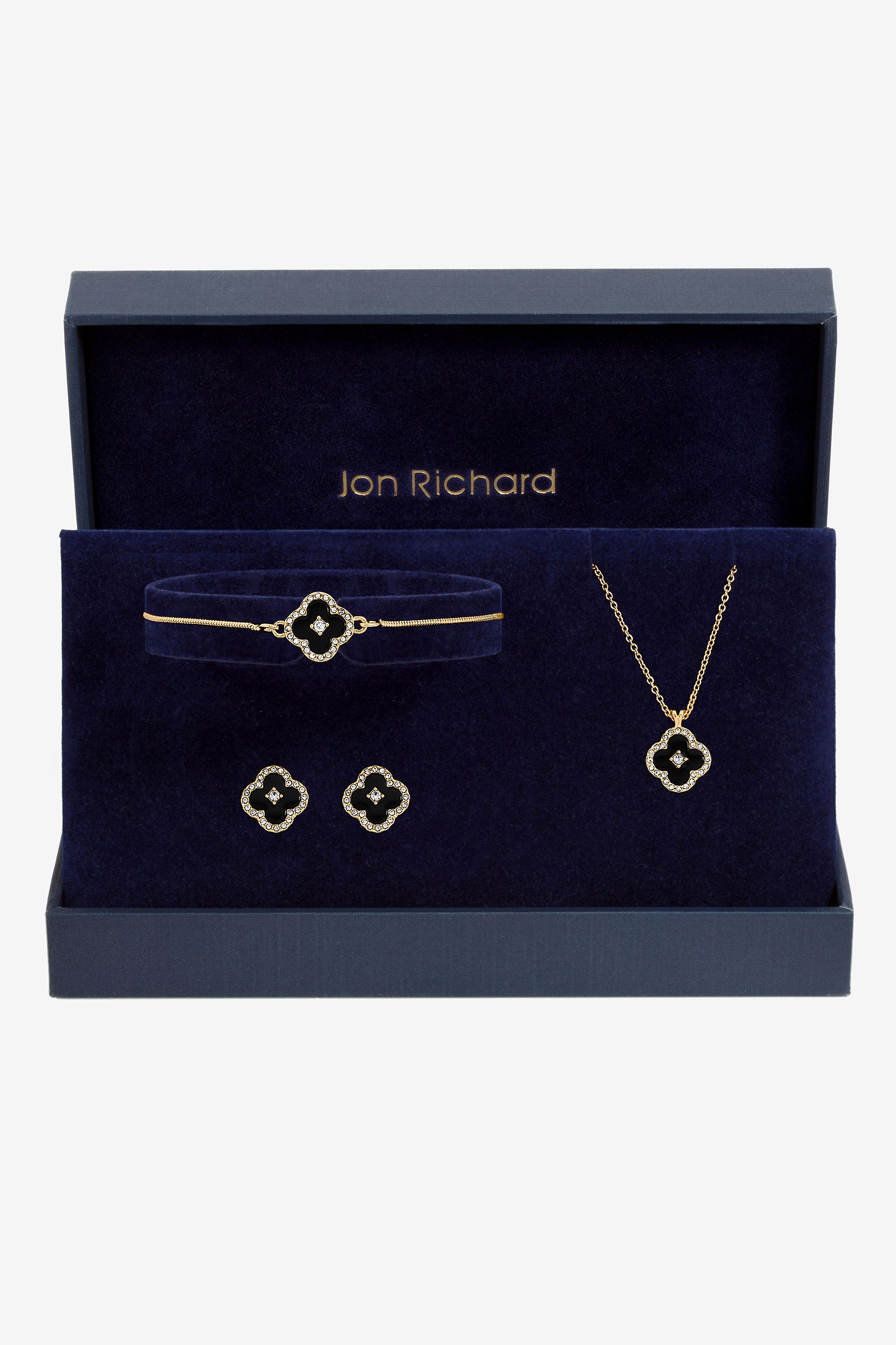 Jon Richard Gold Plated and Jet Clover Trio Set - Gift Box image 1