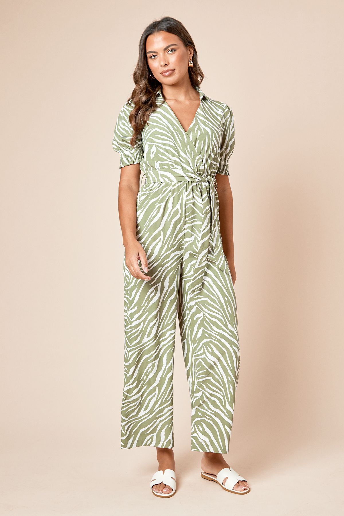 Dorothy Perkins Zebra Wrap Front Puff Sleeve Jumpsuit Zebra image 1