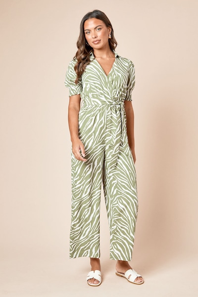 Dorothy Perkins Zebra Wrap Front Puff Sleeve Jumpsuit Zebra