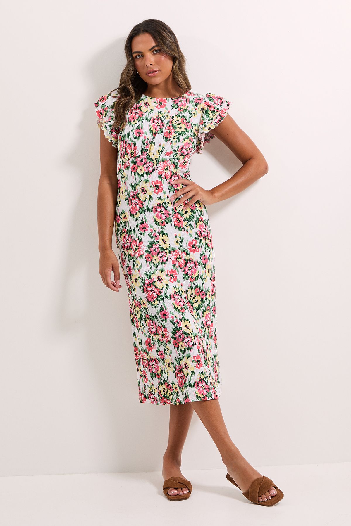 Dorothy Perkins Floral Ruffle Sleeve Empire Seam Printed Jersey Midi Dress Floral image 1