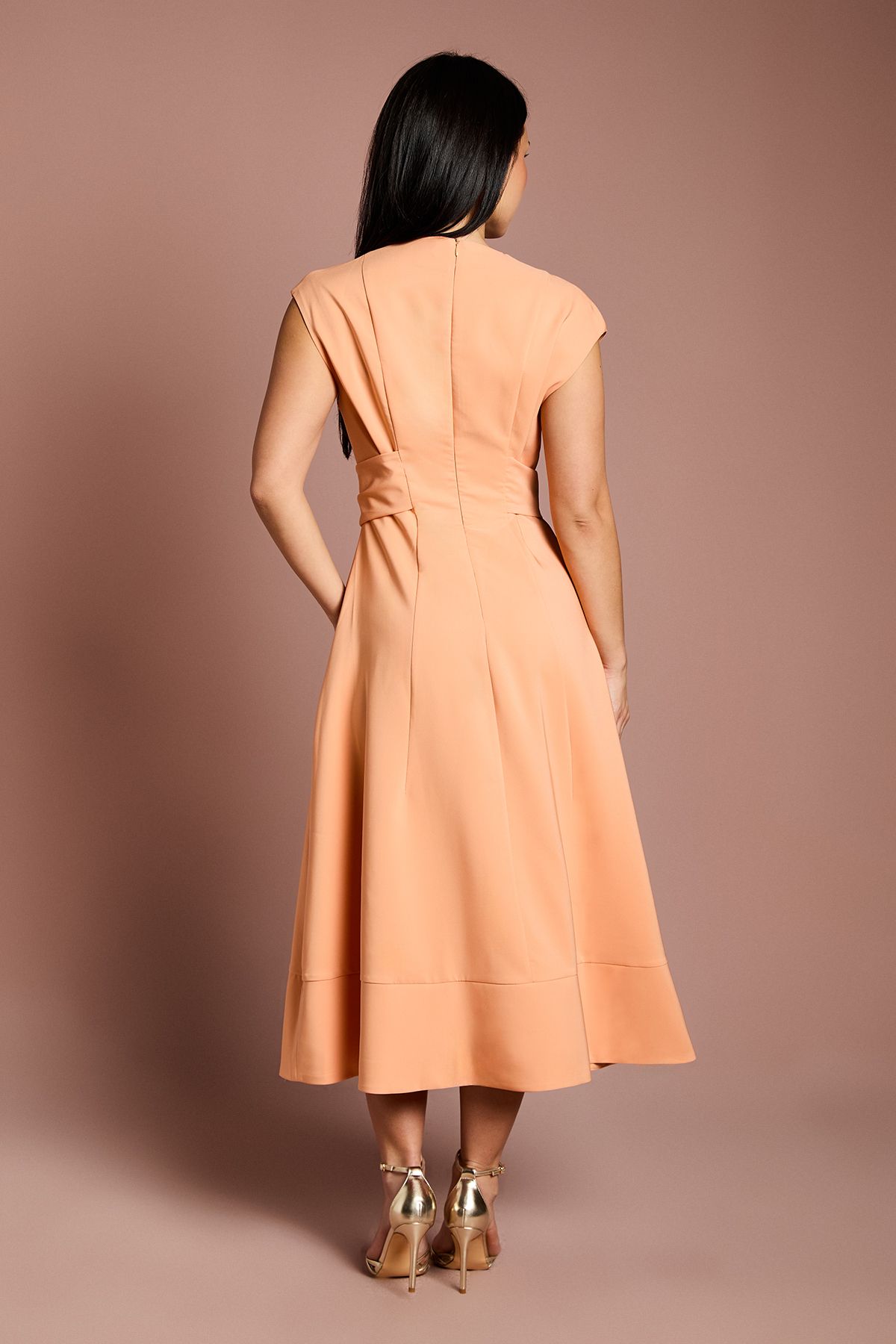 Coast Petite Belted Crepe Dress Coral image 3