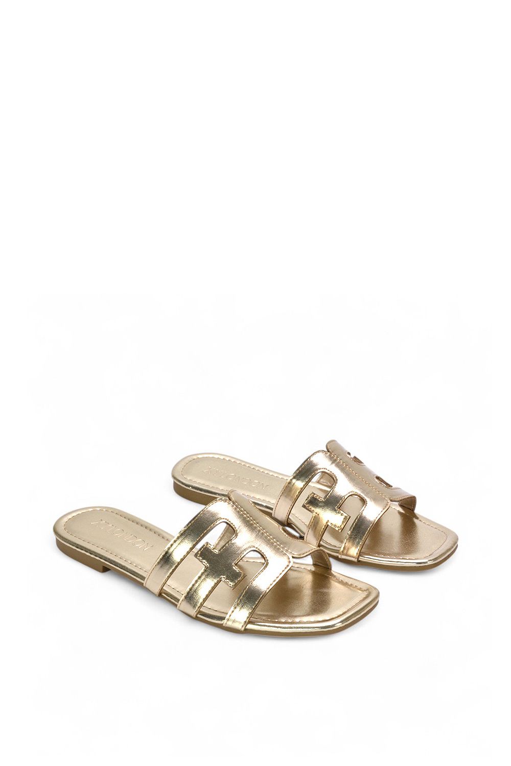 XY London 'Ellie' Square Toe Cut Out Strap Flat Sandal Slides image 4