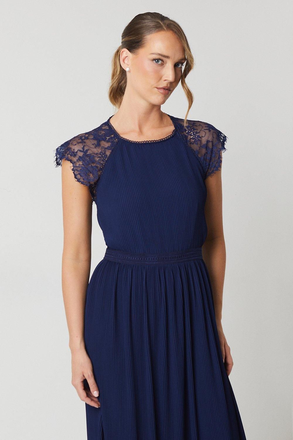 Oasis Delicate Lace Bodice Maxi Bridesmaid Dress Navy image 4