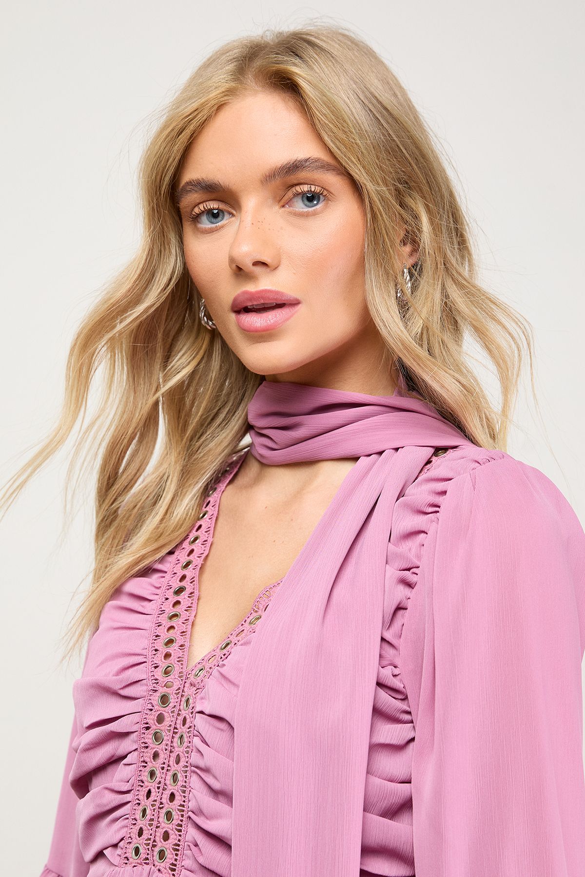 Oasis Ruched Bow Tie Mini Dress With Stud Trim Rose image 5