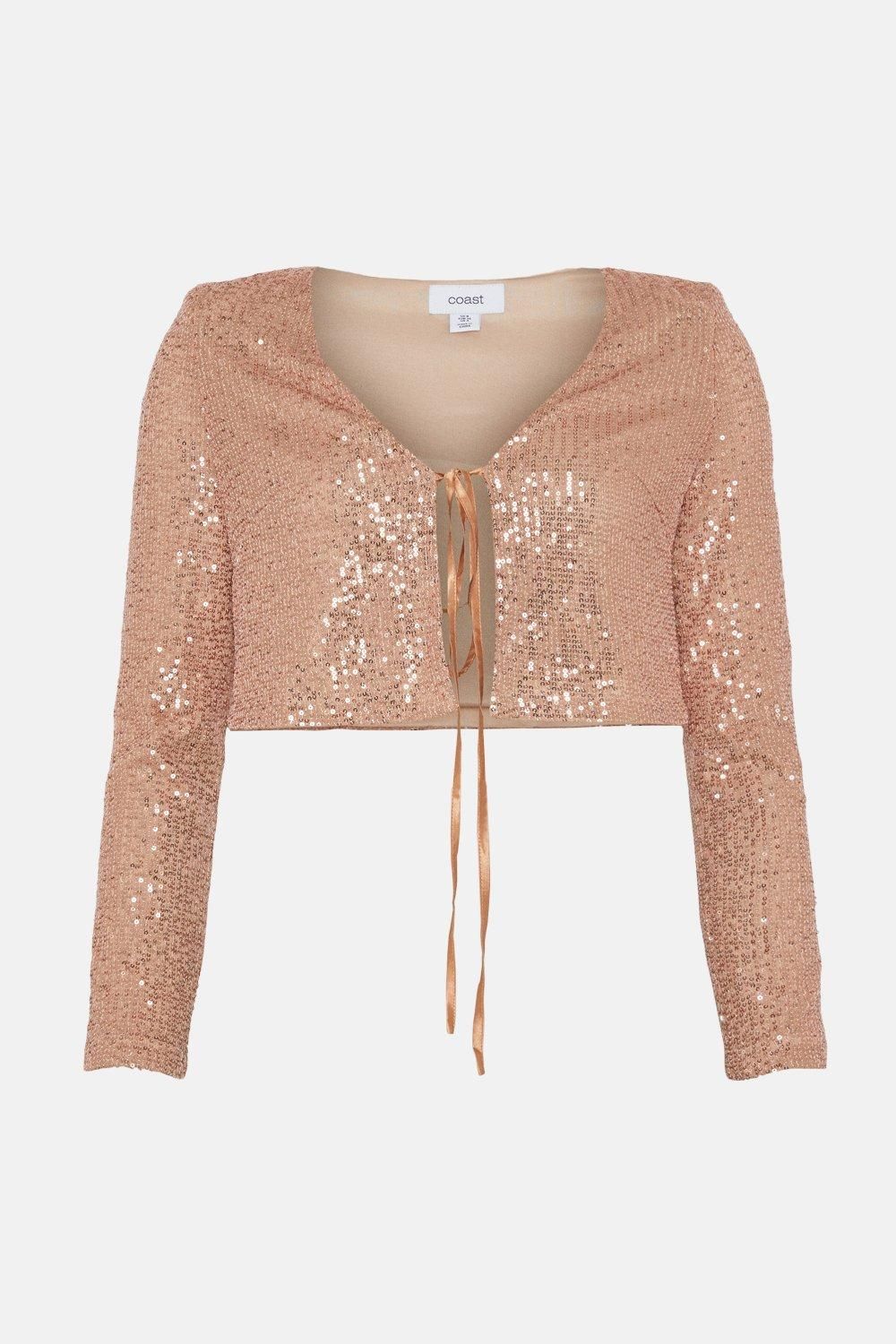Coast Tie Front Sequin Jacket Blush image 4