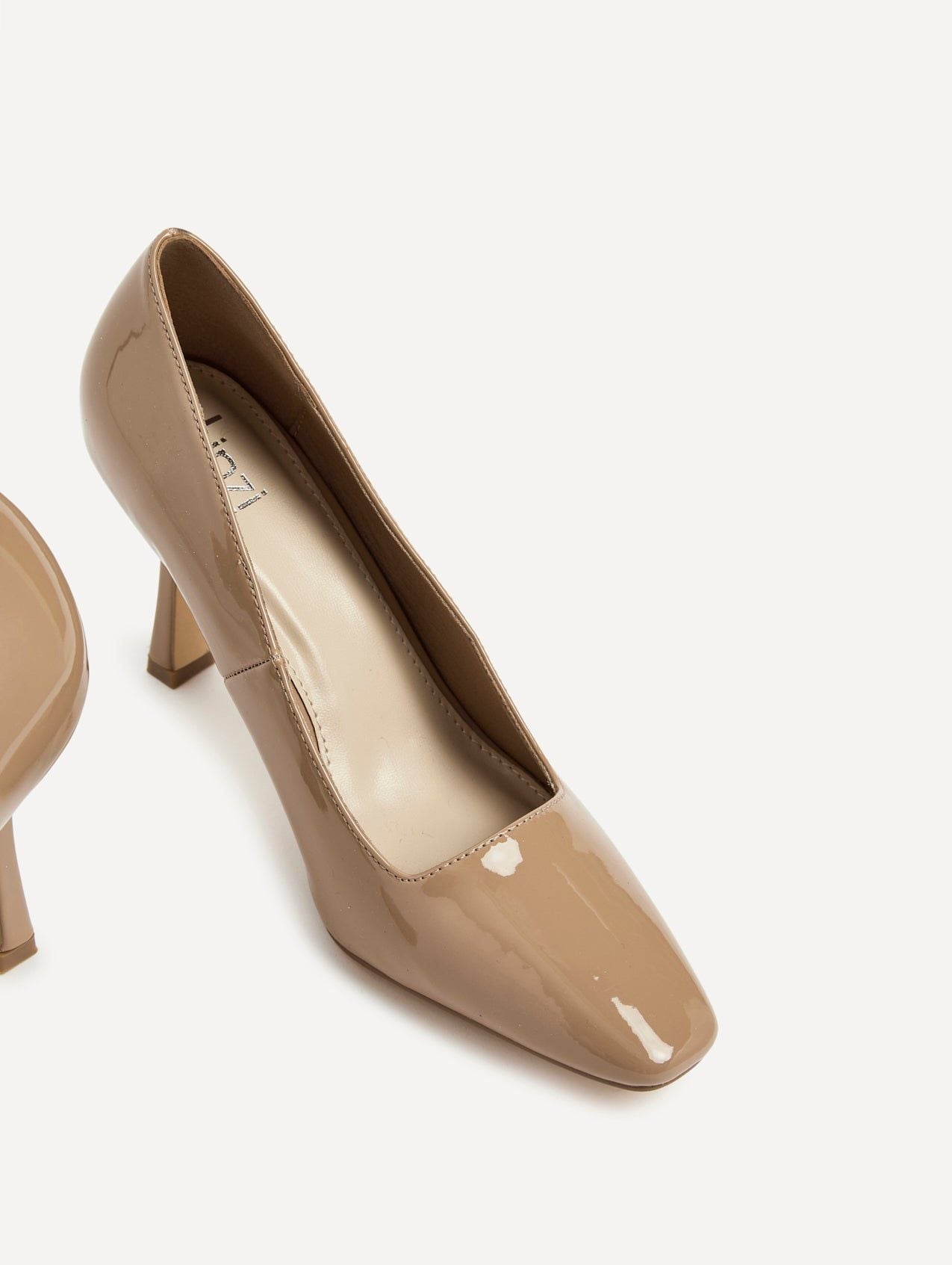 Linzi Colette Mocha Patent Squared Toe Stiletto Court Heel image 5