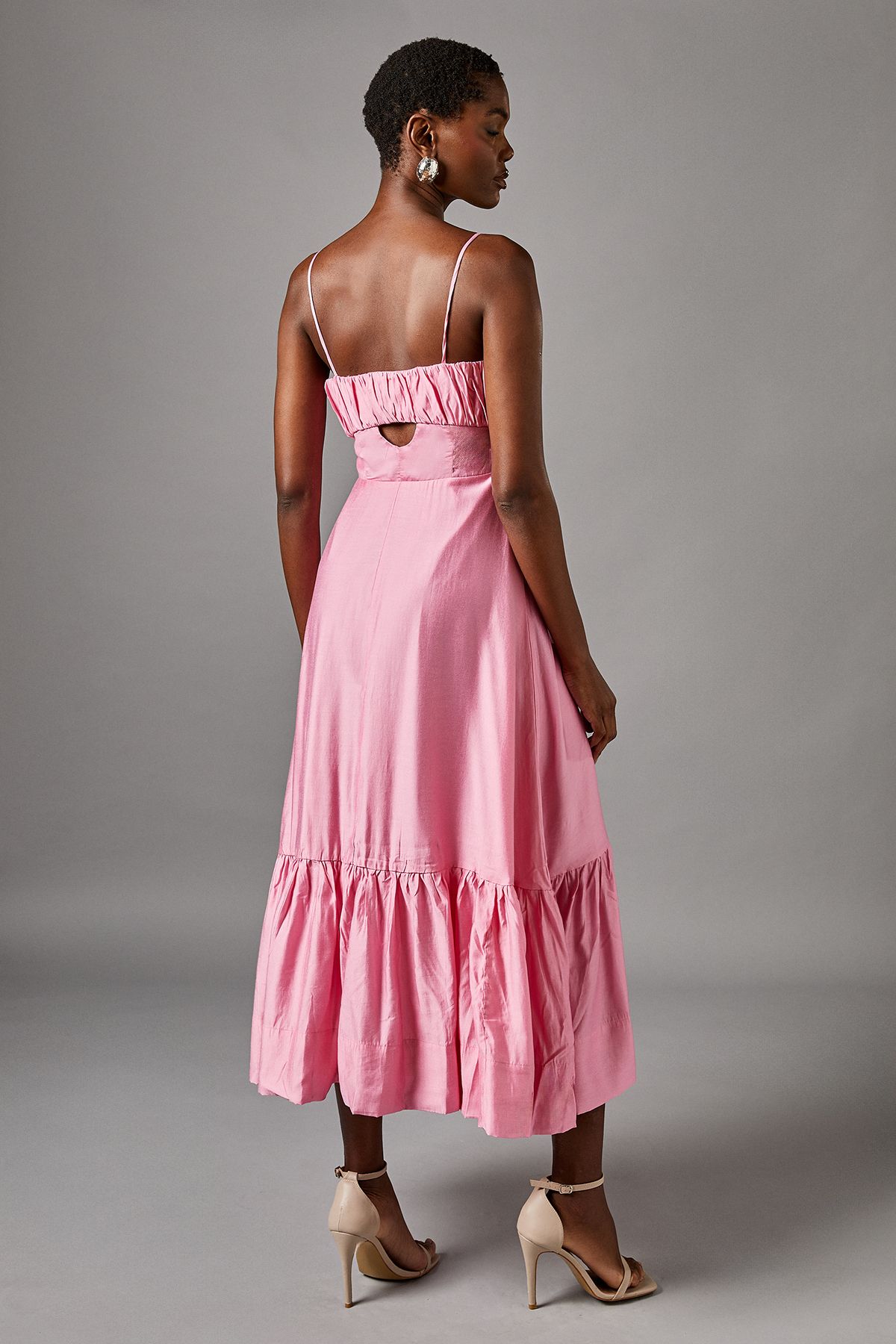 Coast Strappy Cut Out Gathered Bust Maxi Holiday Dress Pink image 3