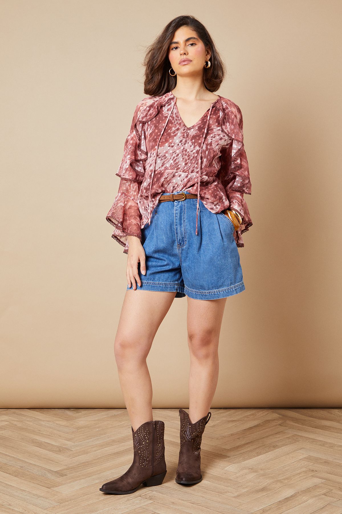 Oasis Boho Ruffle Peplum Blouse Multi image 3