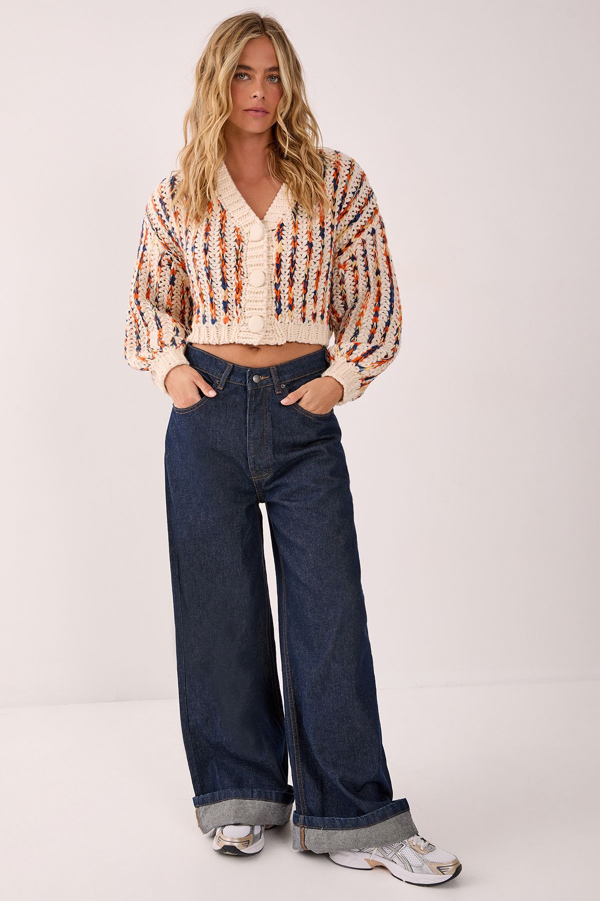 NastyGal Multi Stitch Chunky Cable Knit Cardigan Cream image 2