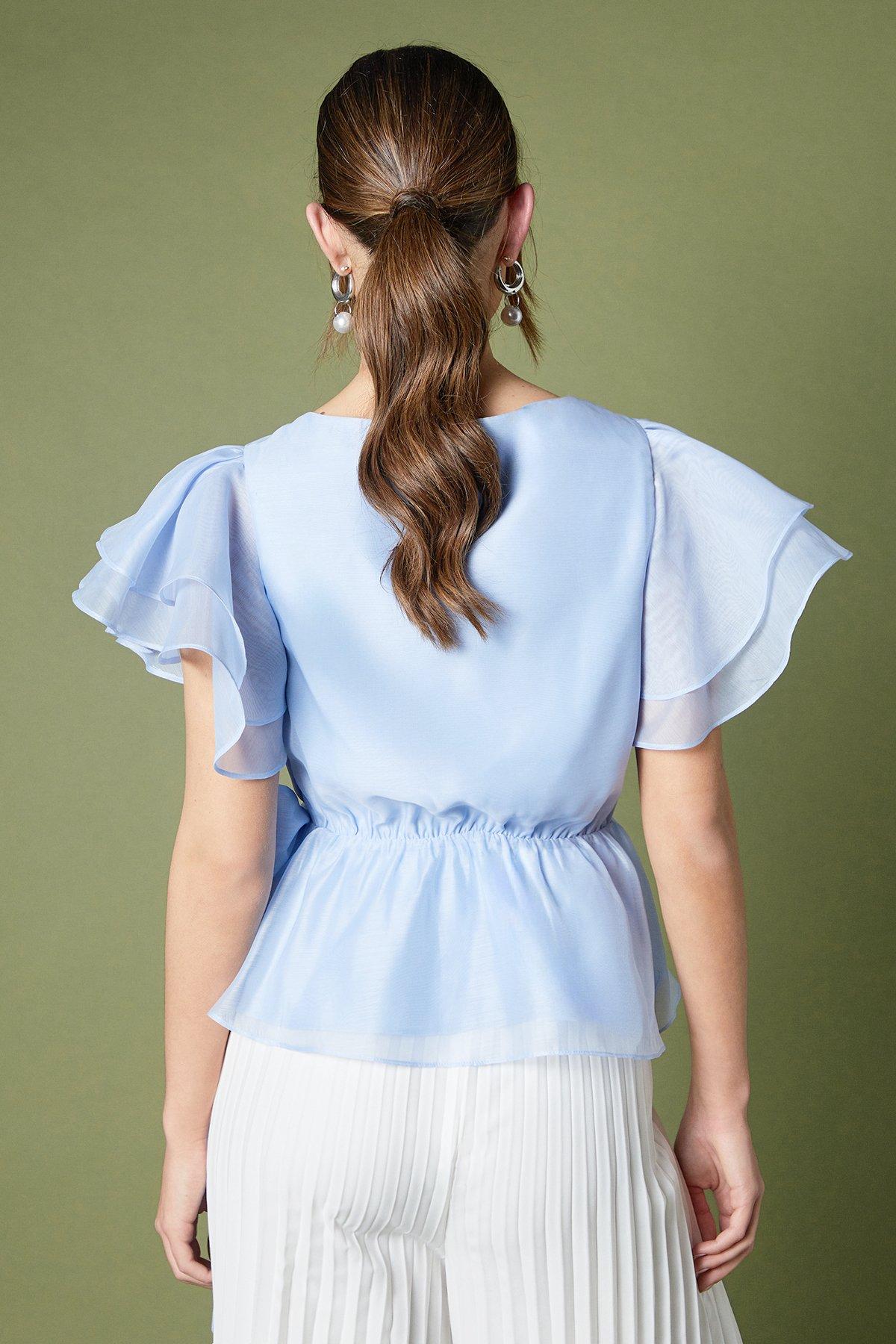 Coast Organza Frill Wrap Top Blue image 4