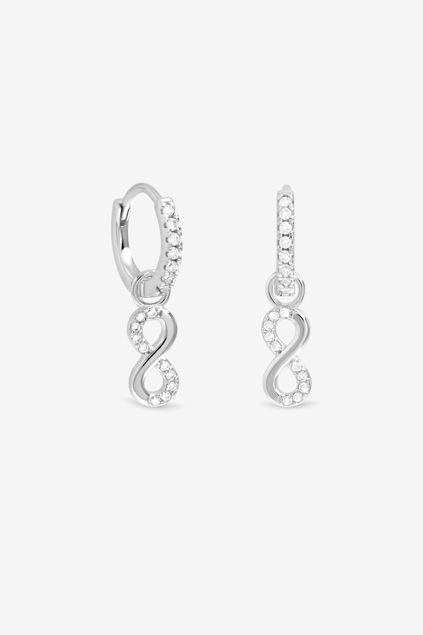Simply Silver Sterling Silver 925 Pave Infinity Charm Hoop Earrings