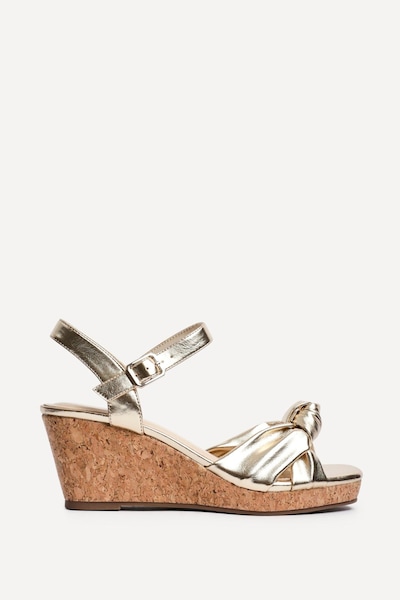 Linzi Elyah Gold Faux Leather Cork Wedge