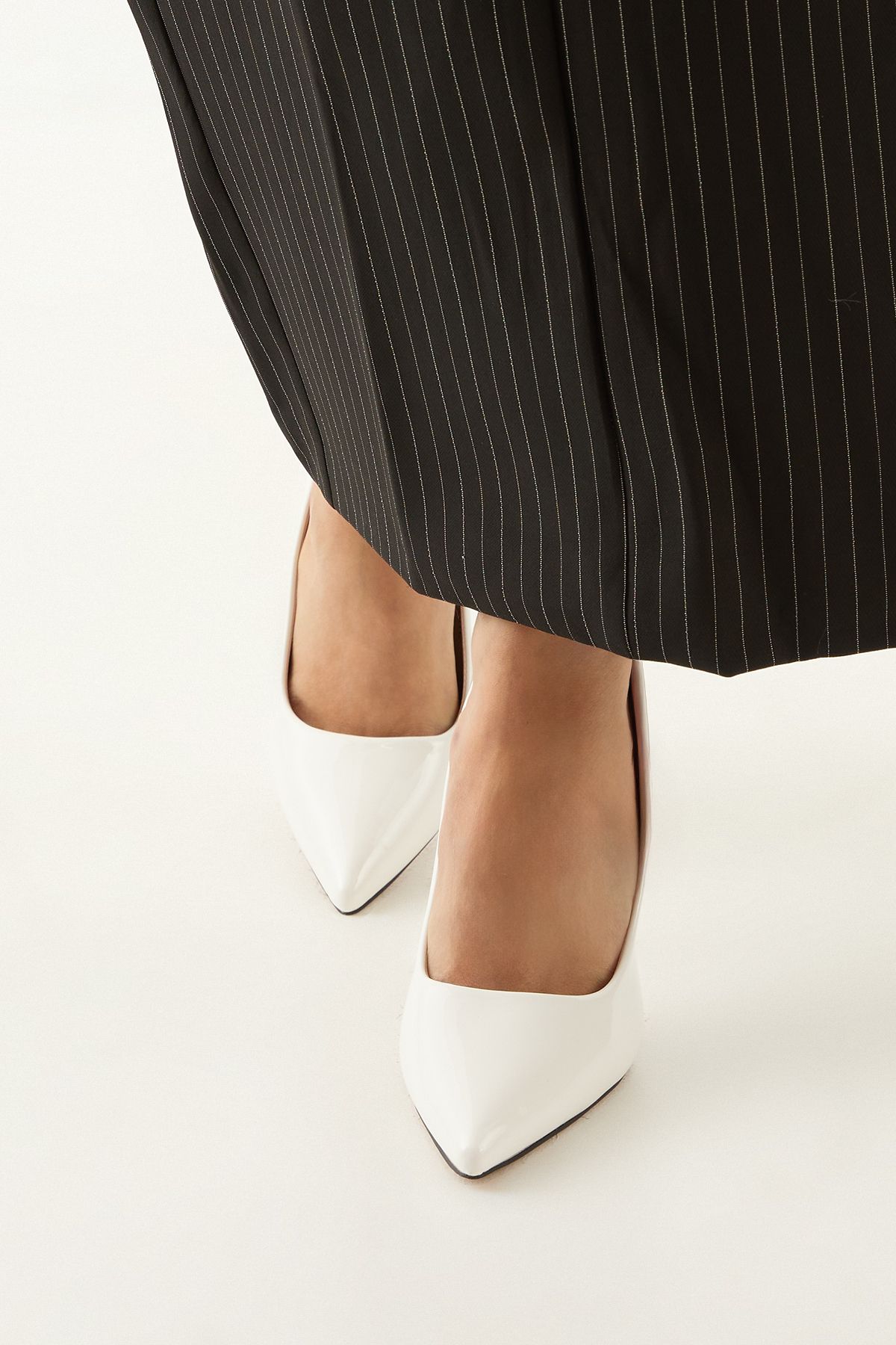 MissPap Faux Patent Leather High Flared Stiletto Heel Court Shoes White image 3