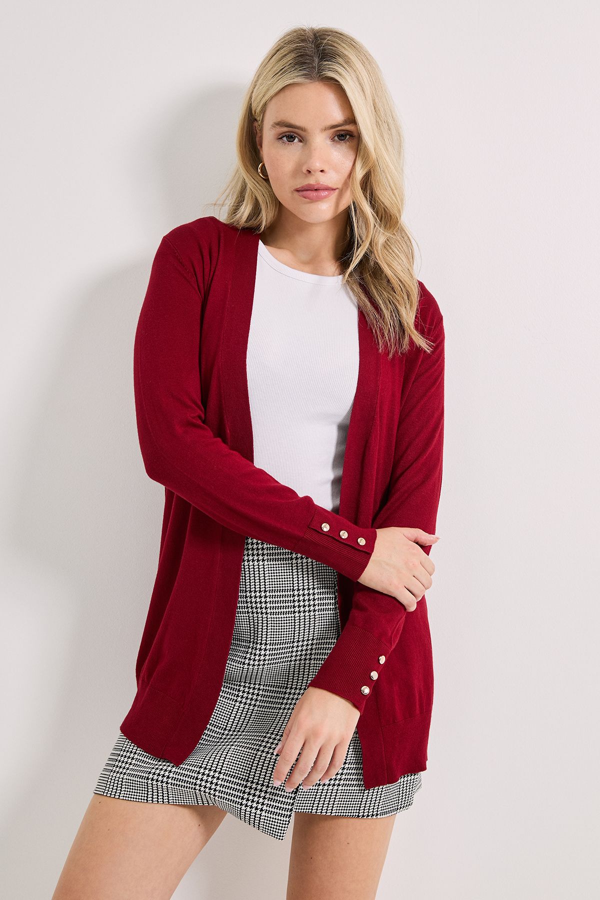 Dorothy Perkins Berry Longline Button Cuff Cardigan Berry image 1