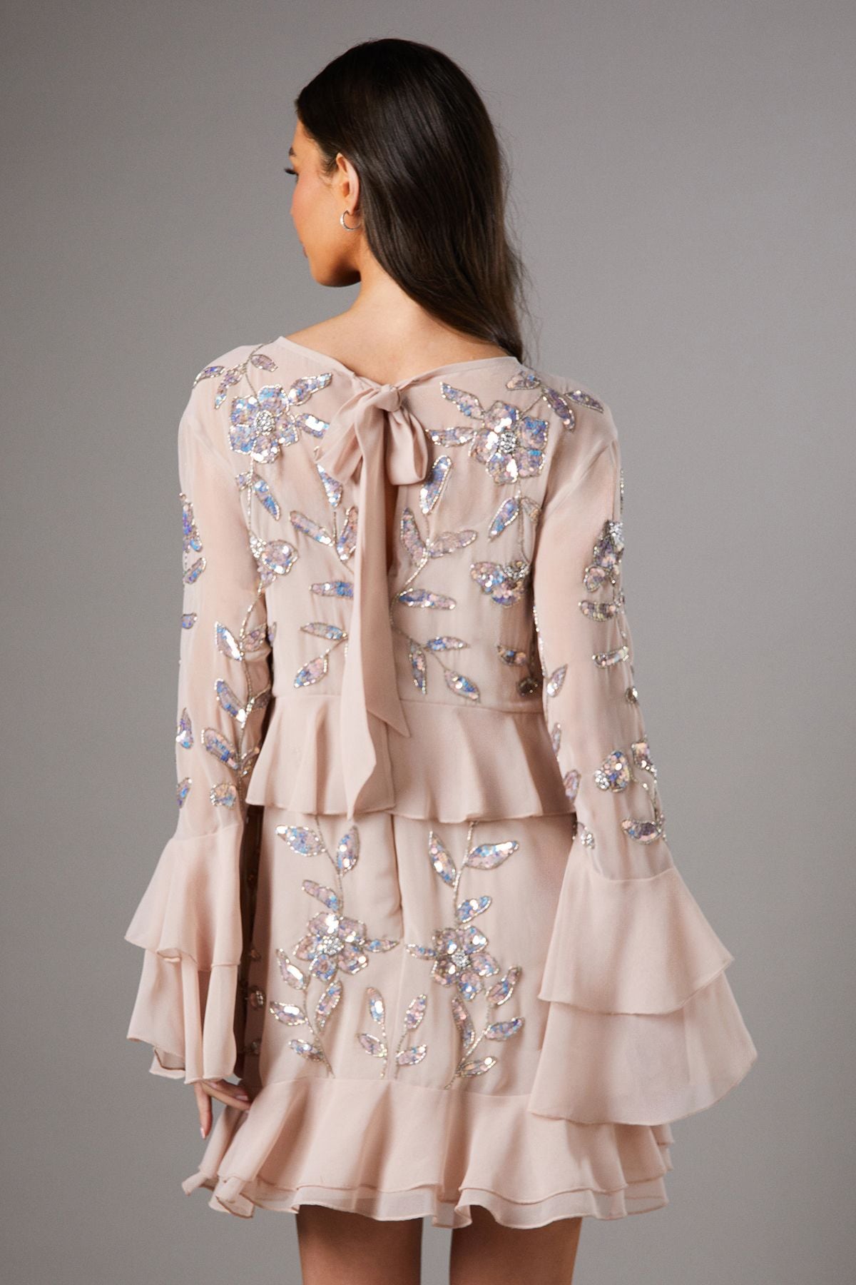 Coast Sequin Long Sleeve Ruffle Mini Dress Nude image 3