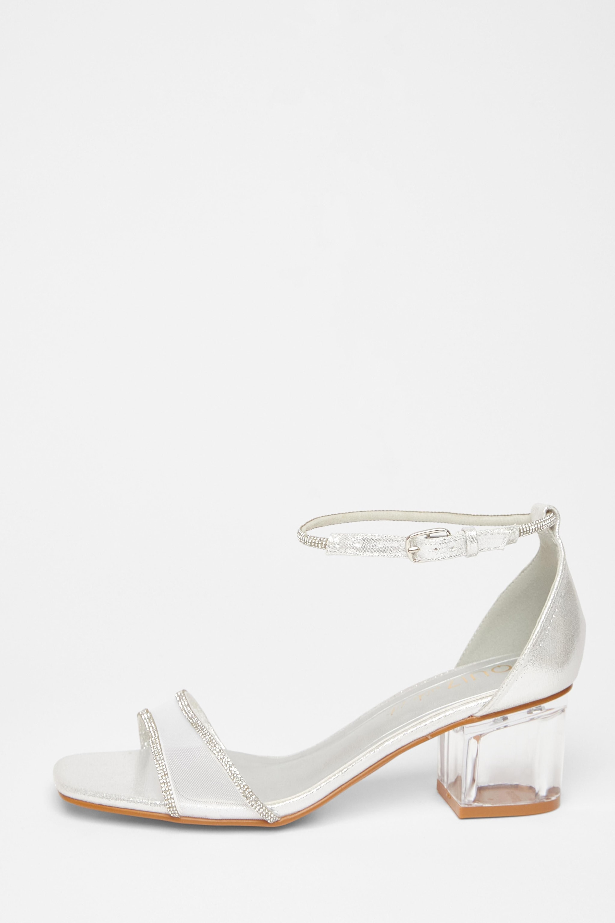 Quiz Silver Wide Fit Mesh Front Heeled Sandals image 3