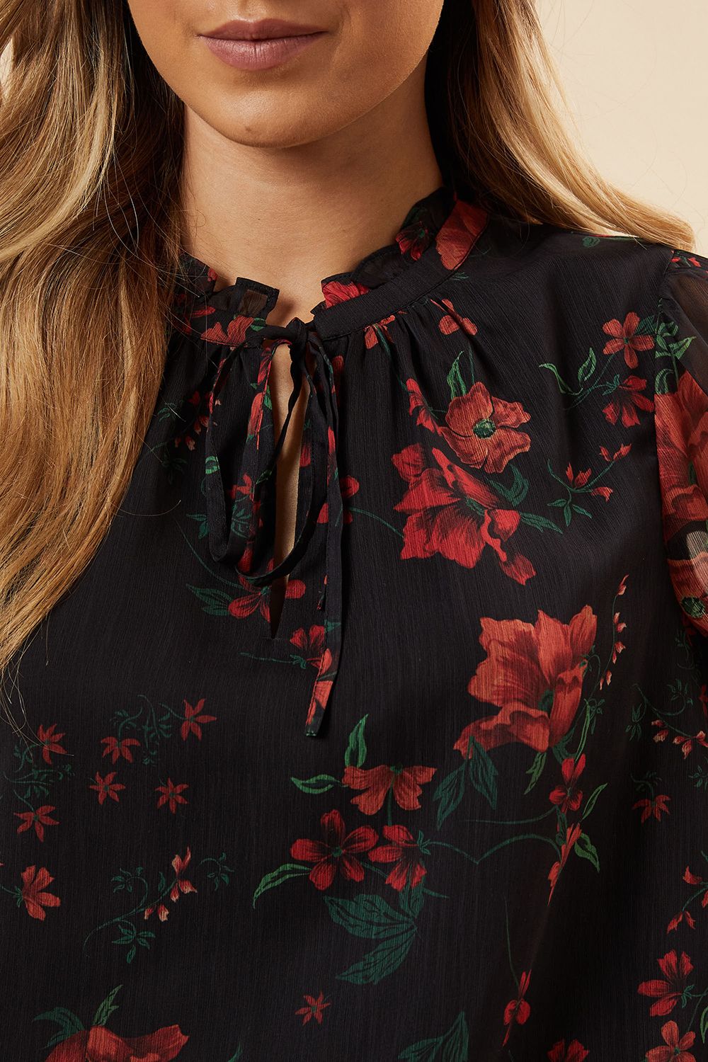 Dorothy Perkins Spaced Floral Chiffon Ruffle Sleeve Shirred Hem Blouse Floral image 5