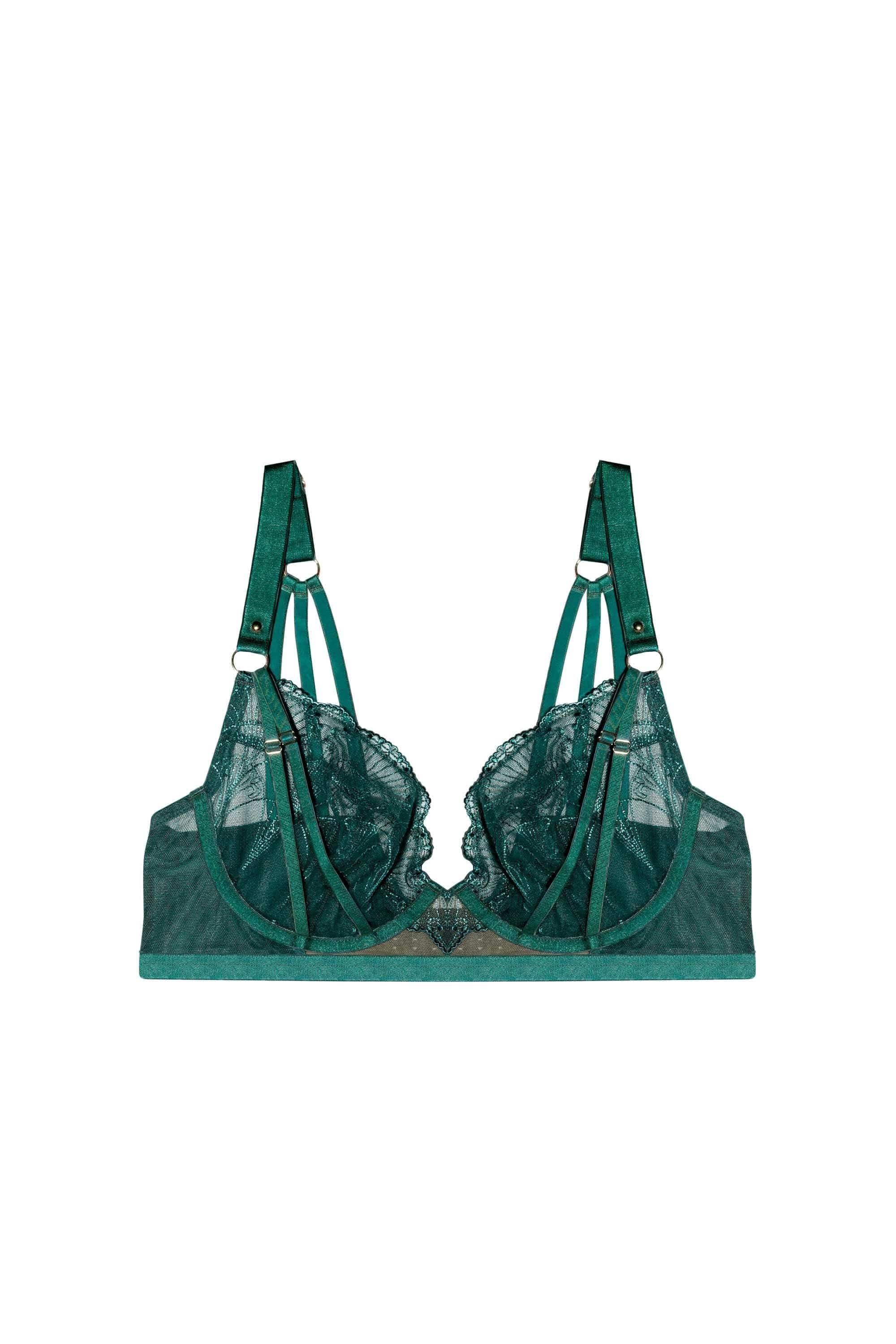 Playful Promises Pip Forest Green Deco Embroidered 'Plunge Bra' image 6
