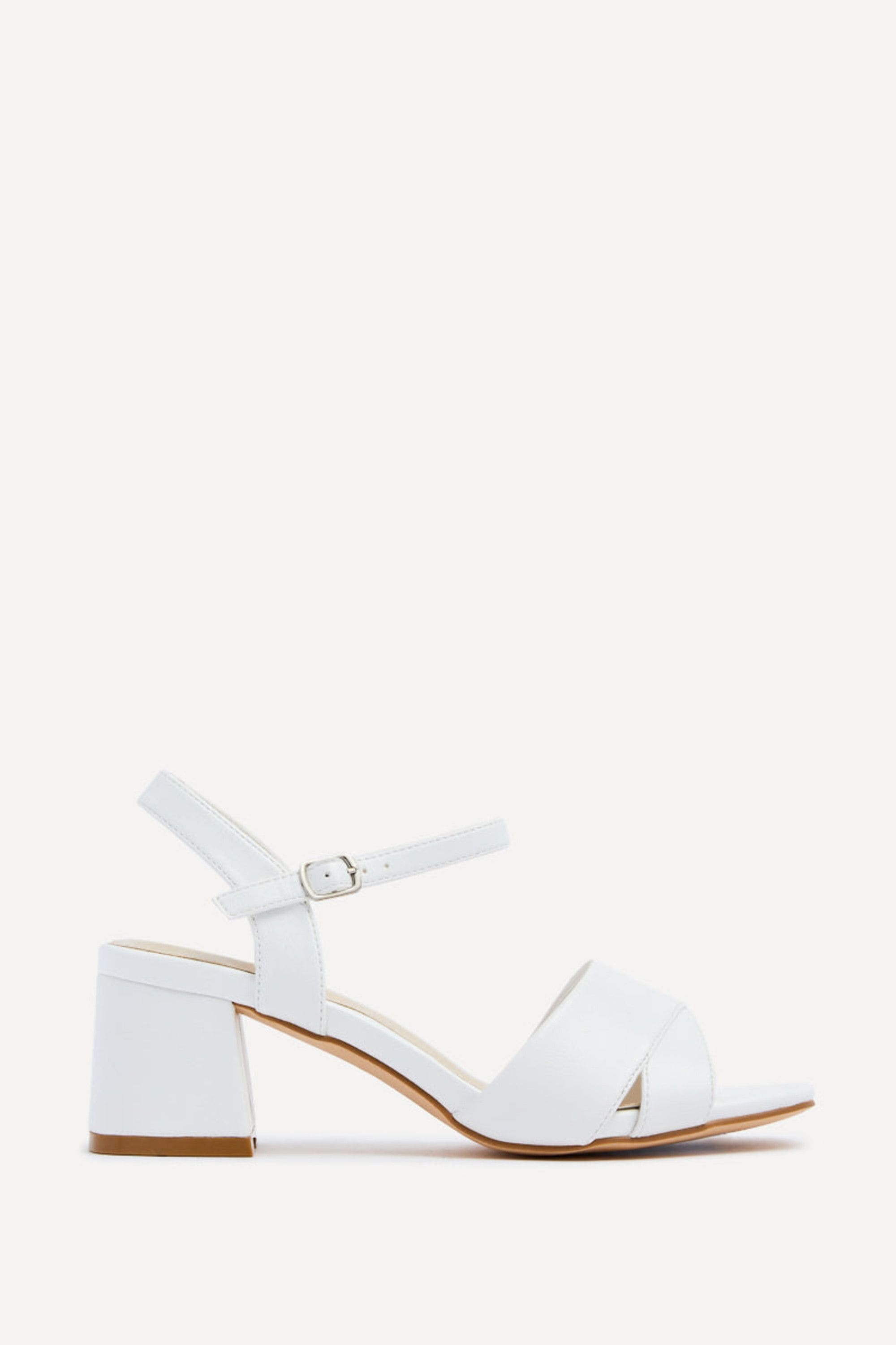 Linzi Vivian Wide Fit White Faux Leather Block Heeled Sandals