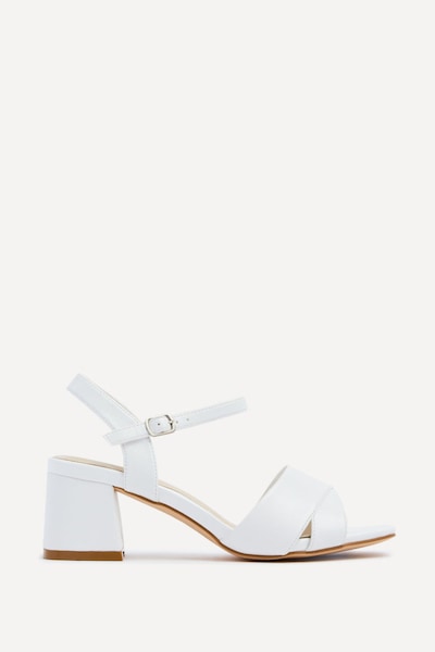 Linzi Vivian Wide Fit White Faux Leather Block Heeled Sandals