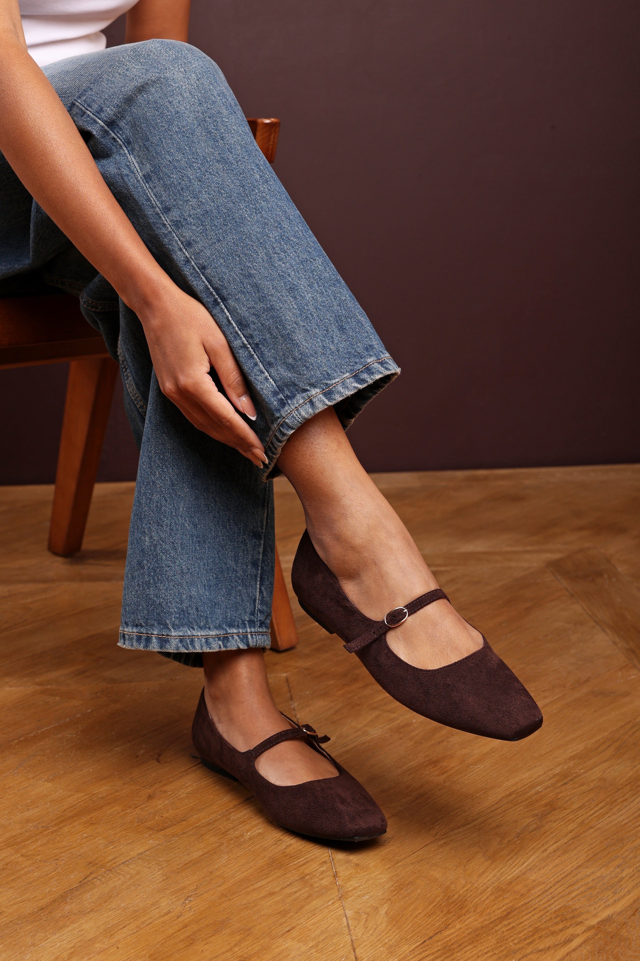 Where's That From 'Jordan' Wide Fit Mary Jane Flats With Buckle Strap Suede image 1